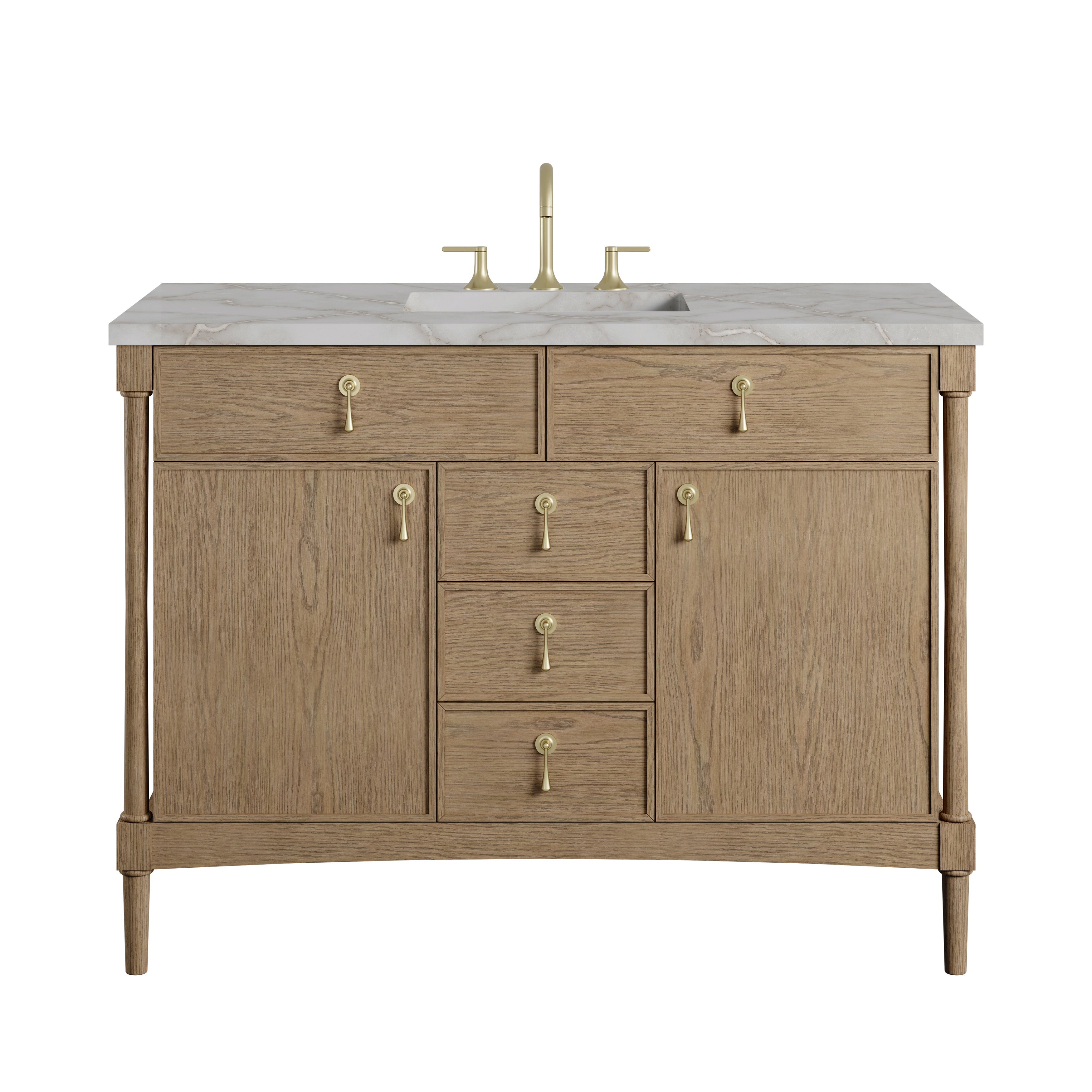 James Martin Kinnsden 48" Single Vanity in Weathered Oak with 3cm Countertop and FreePower Wireless Charger