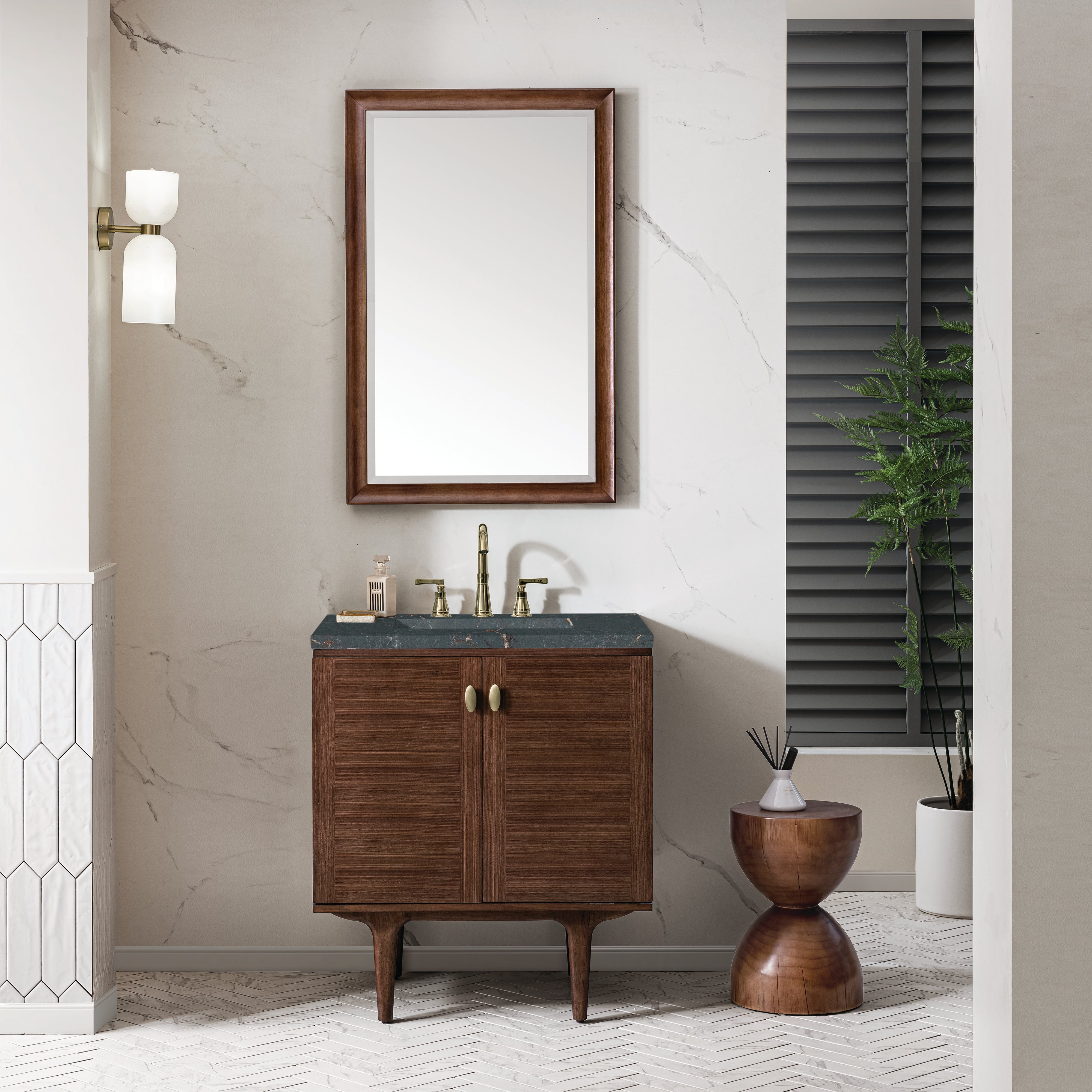 James Martin Amberly 30" Single Vanity in Mid-Century Walnut with 3cm Countertop