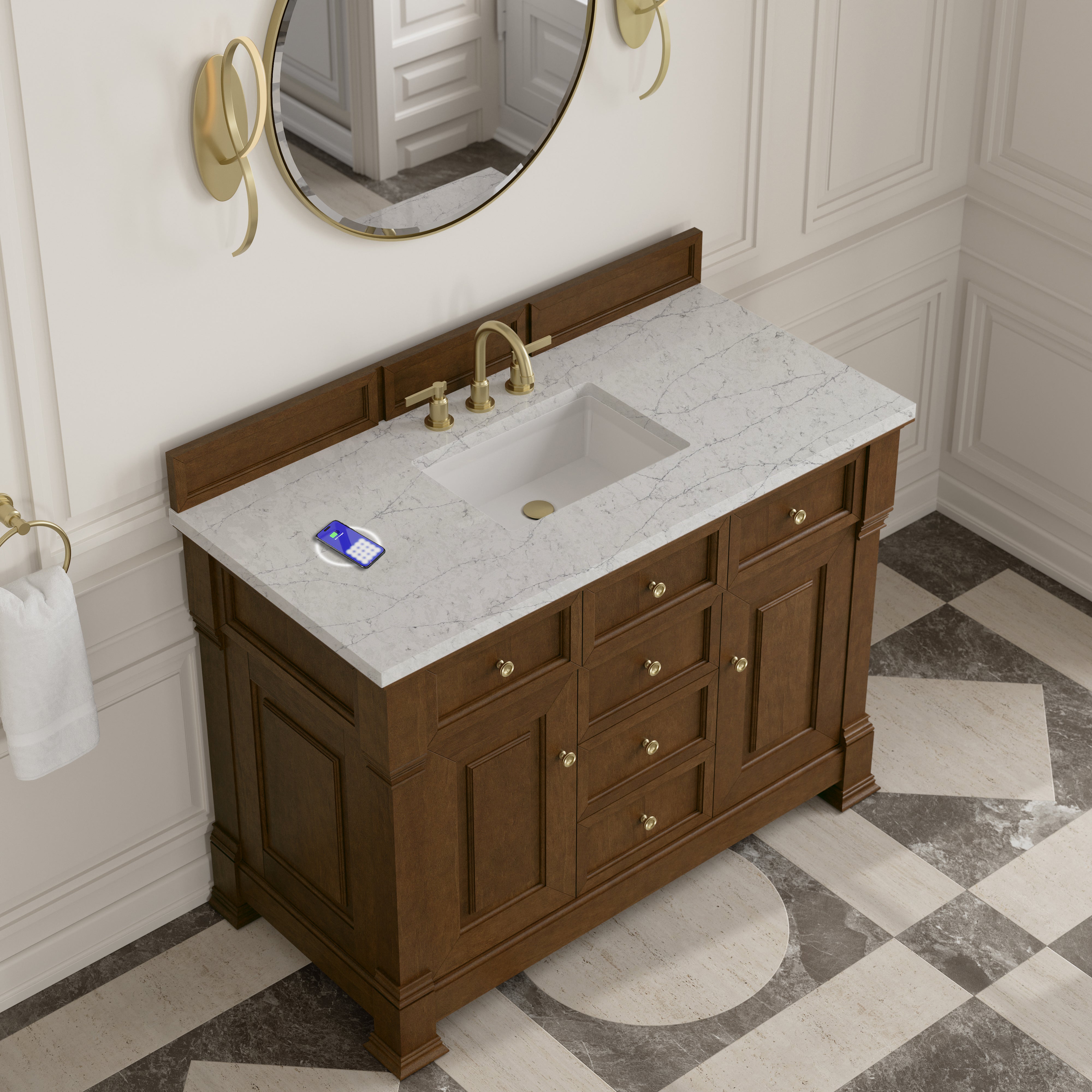James Martin Brookfield 48" Single Vanity in Honey Oak with 3cm Countertop and FreePower Wireless Charger