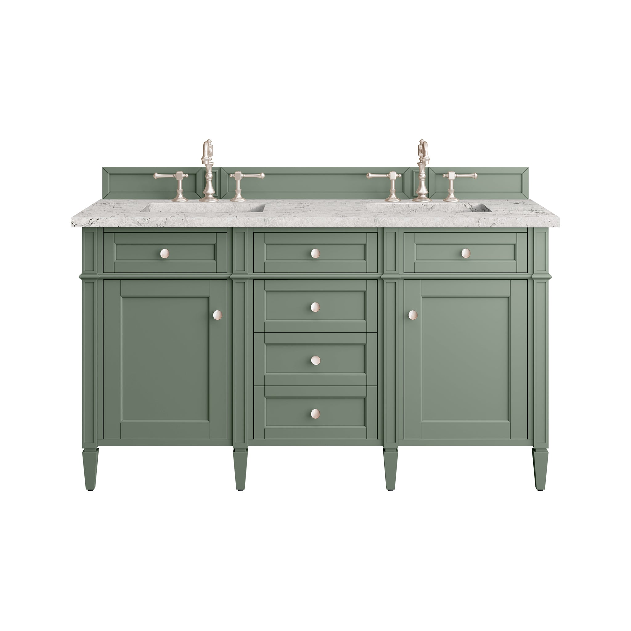 James Martin Brittany 60" Double Vanity in Smokey Celadon with 3cm Countertop
