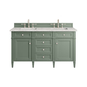 James Martin Brittany 60" Double Vanity in Smokey Celadon with 3cm Countertop and FreePower Wireless Charger