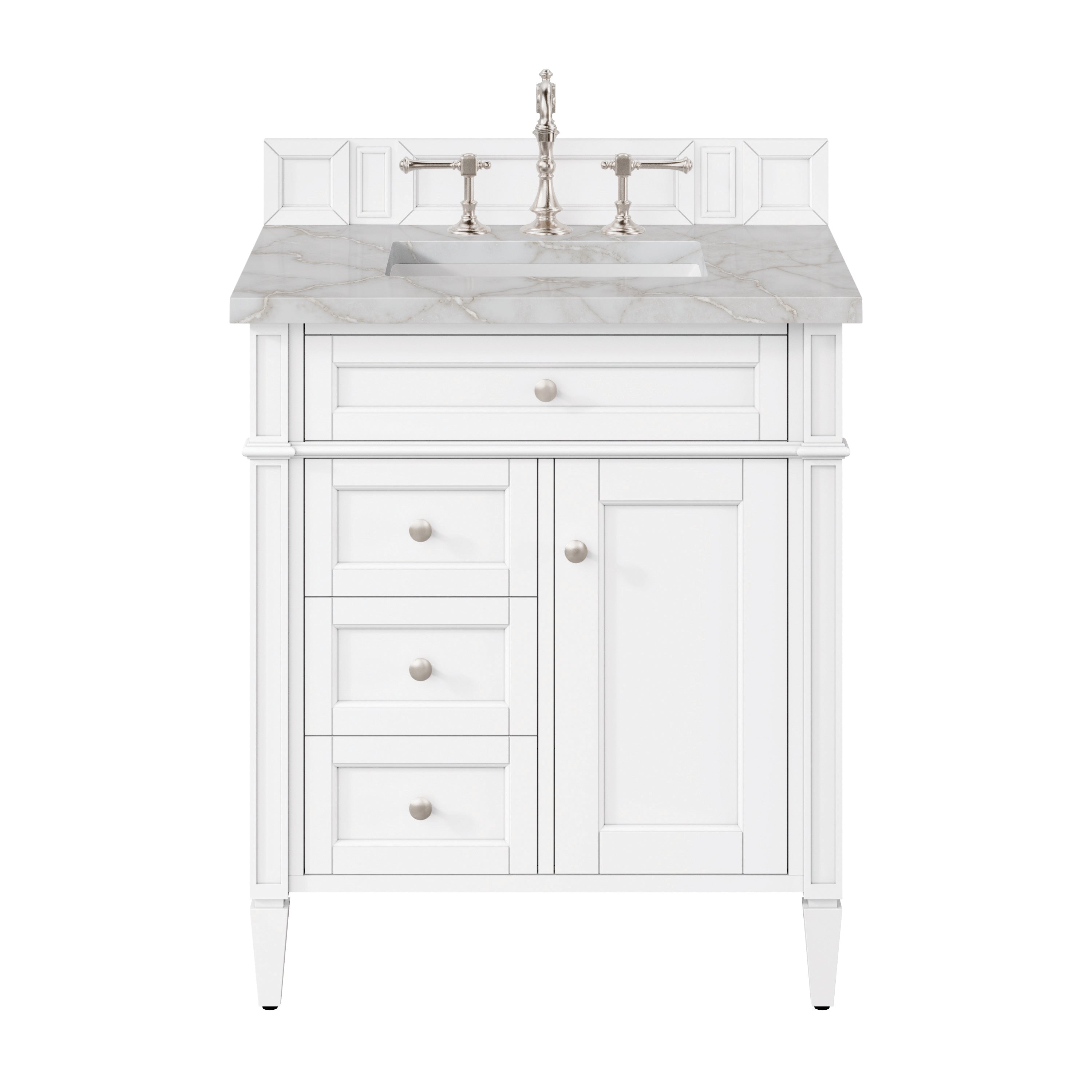 James Martin Brittany 30" Single Vanity in Bright White with 3cm Countertop
