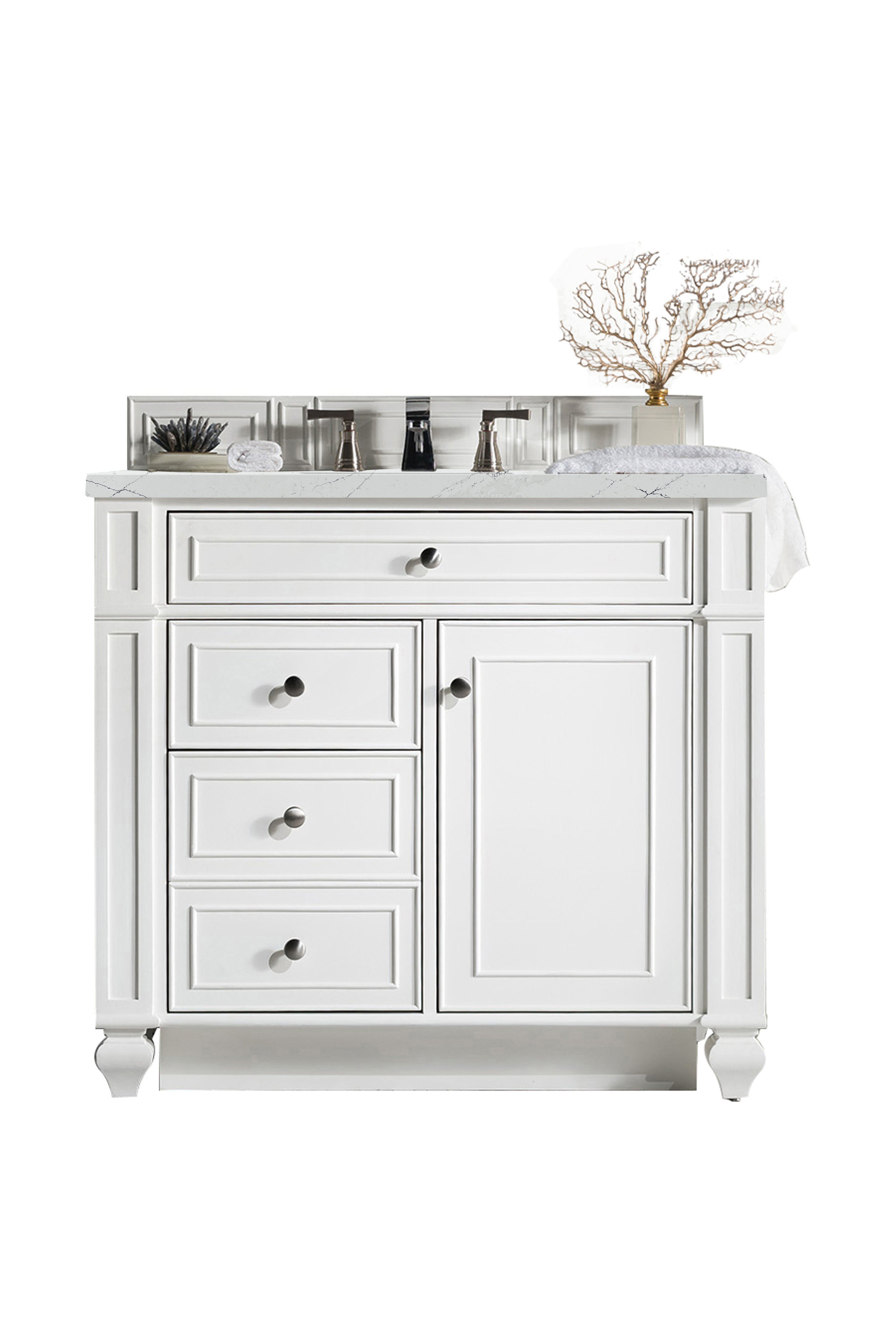 James Martin Bristol 36" Single Vanity in Bright White with 3cm Countertop