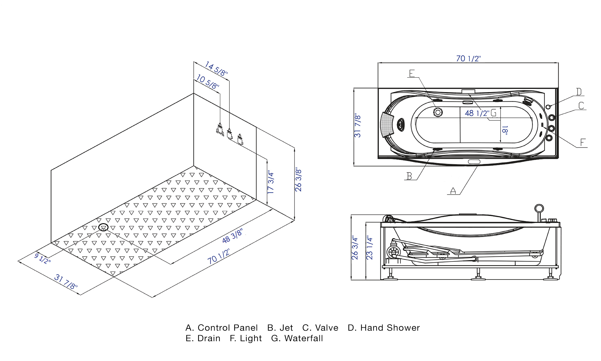 EAGO AM189ETL-R 6′ Acrylic Whirlpool Bathtub with Waterfall & Fixtures