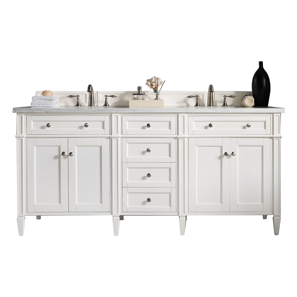 James Martin Brittany 72" Double Vanity in Bright White with 3cm Countertop and FreePower Wireless Charger