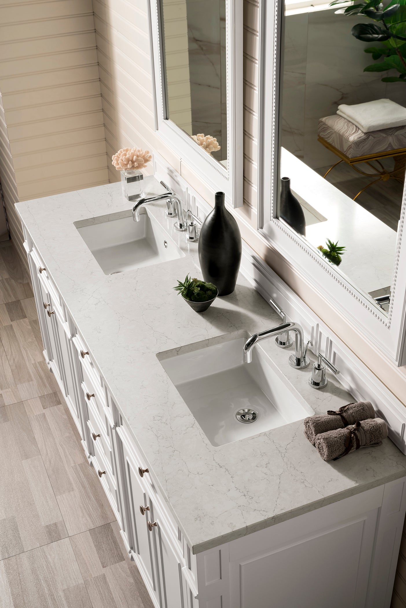 James Martin Bristol 72" Double Vanity in Bright White with 3cm Countertop