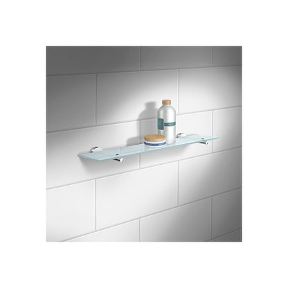 HOME - Bathroom Frosted Glass Shelf with Brackets in Polished Chrome
