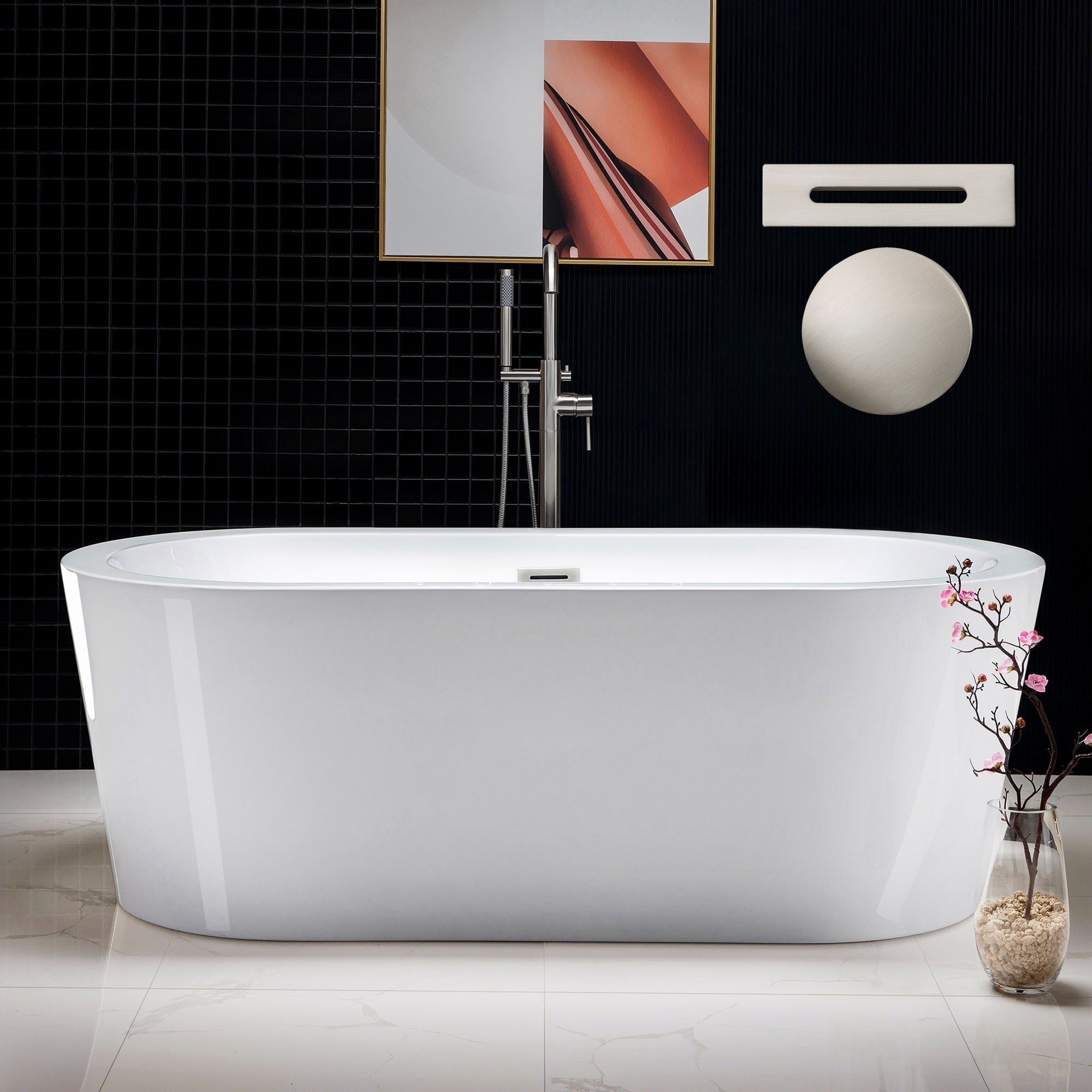 WOODBRIDGE 66" Acrylic Freestanding Bathtub Contemporary Soaking Tub with with Drain & Overflow, B0002