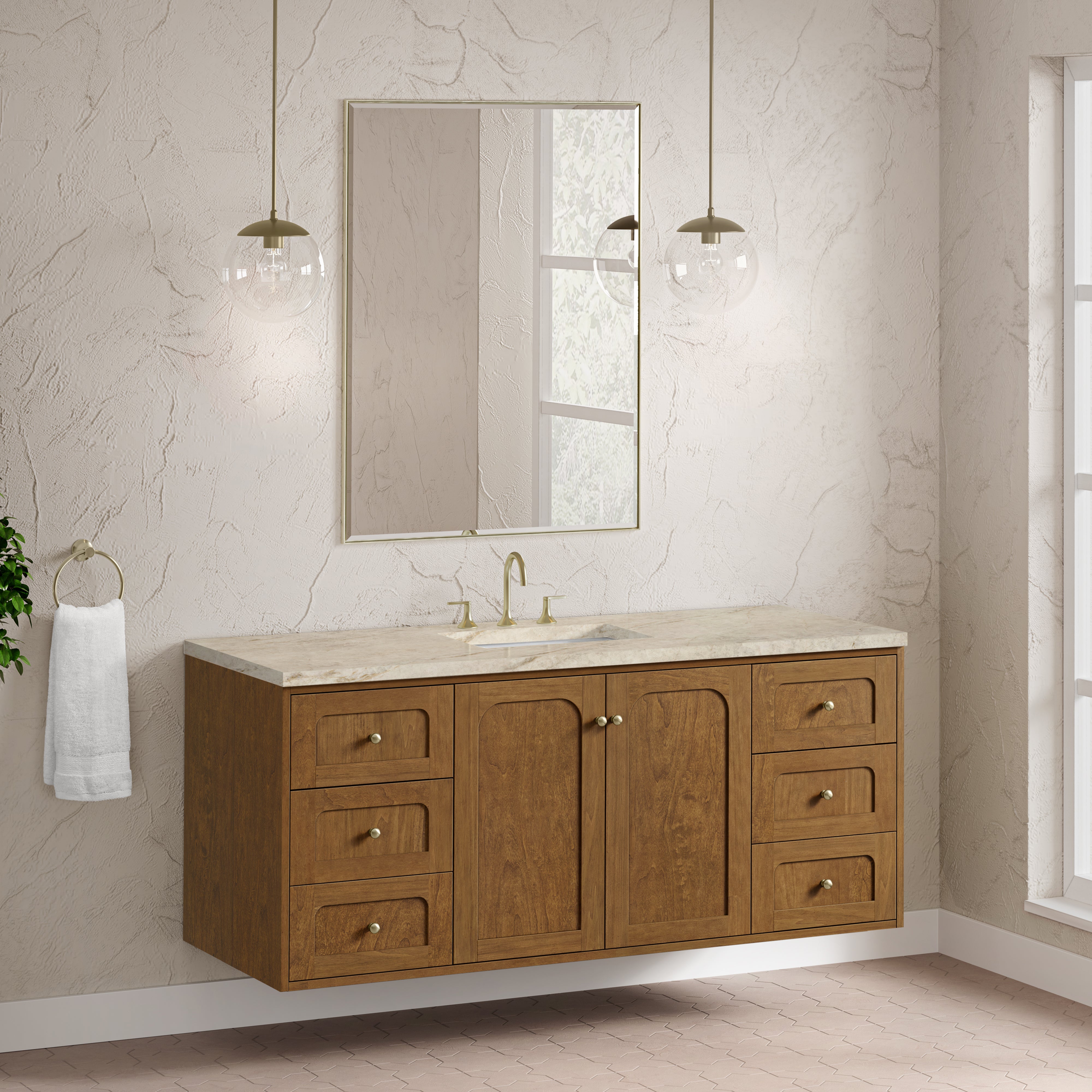 James Martin Laurent 60" Single Vanity in Honey Oak with 3cm Countertop and FreePower Wireless Charger