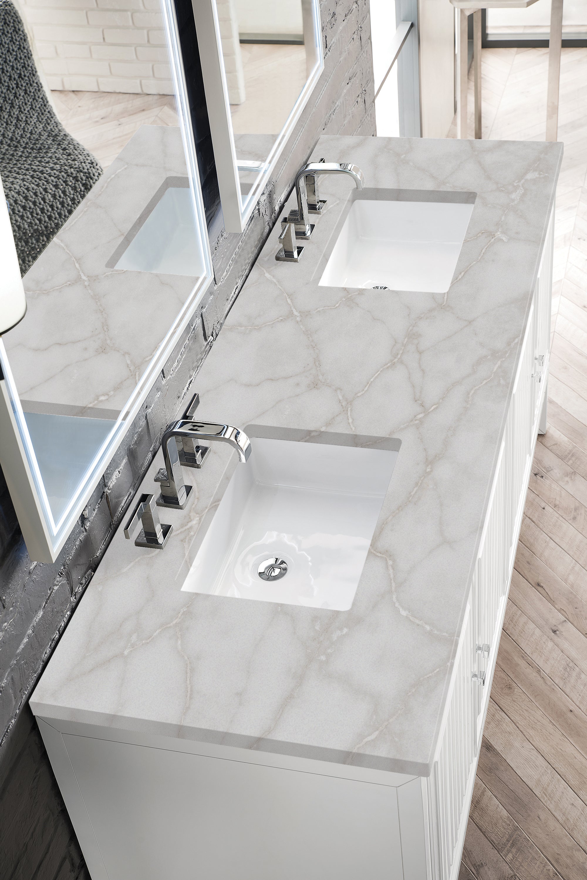 James Martin Athens 72" Double Vanity in Glossy White with 3cm Countertop