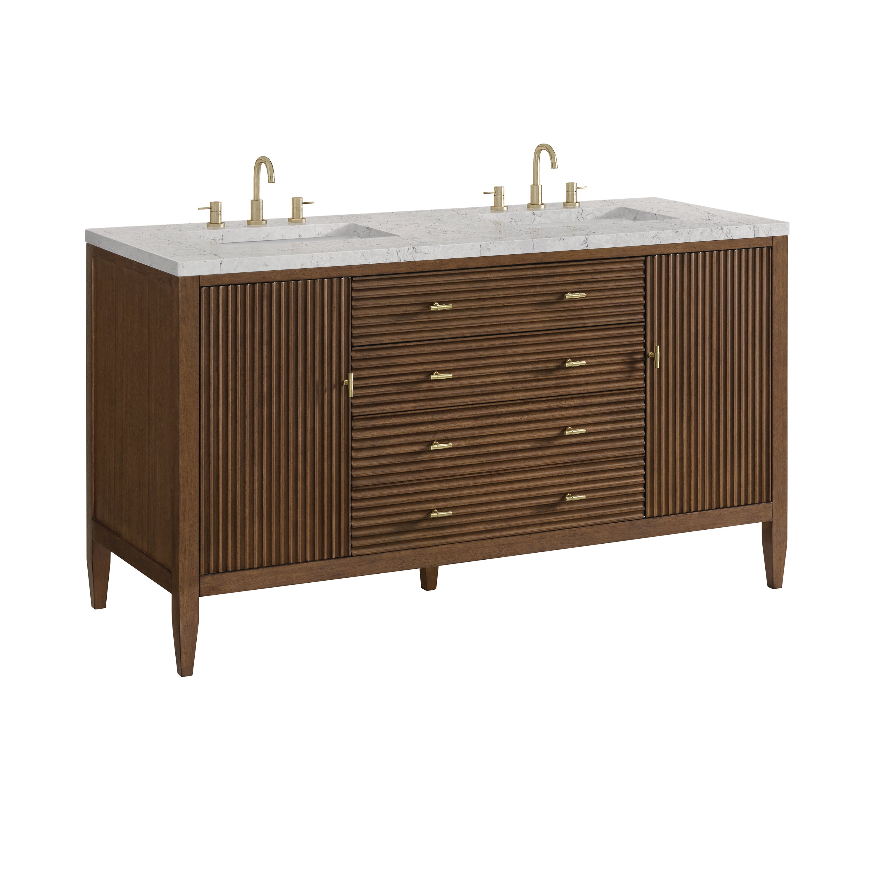 James Martin Myrrin 60" Double Vanity in Mid Century Walnut with 3cm Countertop