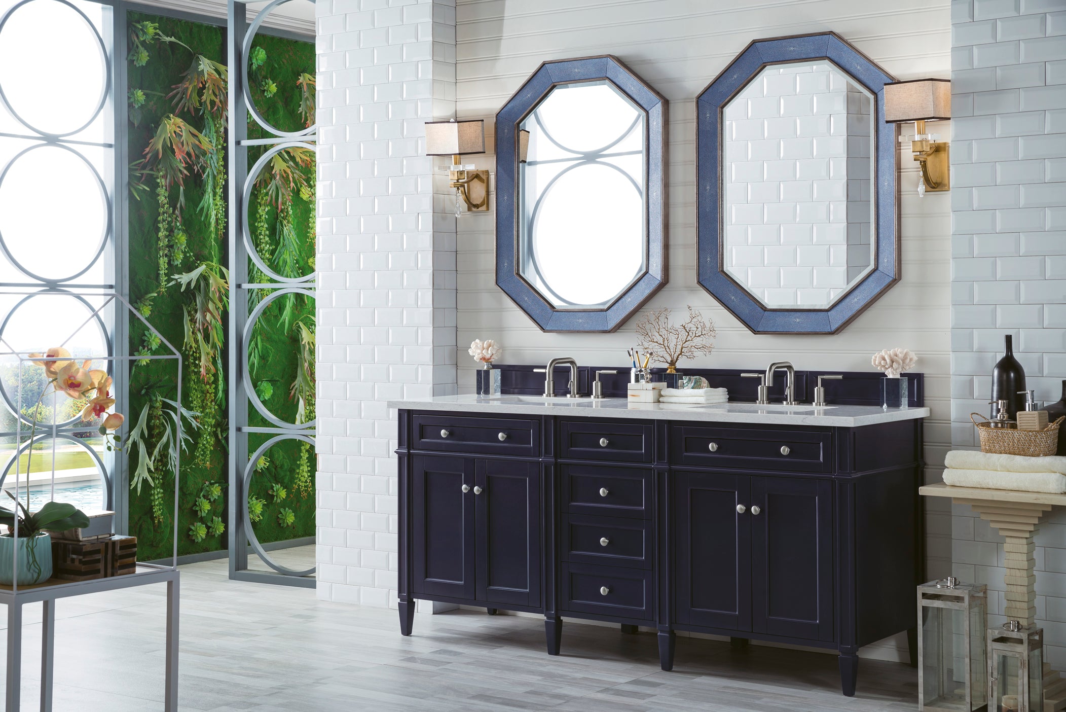 James Martin Brittany 72" Double Vanity in Victory Bleu with 3cm Countertop and FreePower Wireless Charger