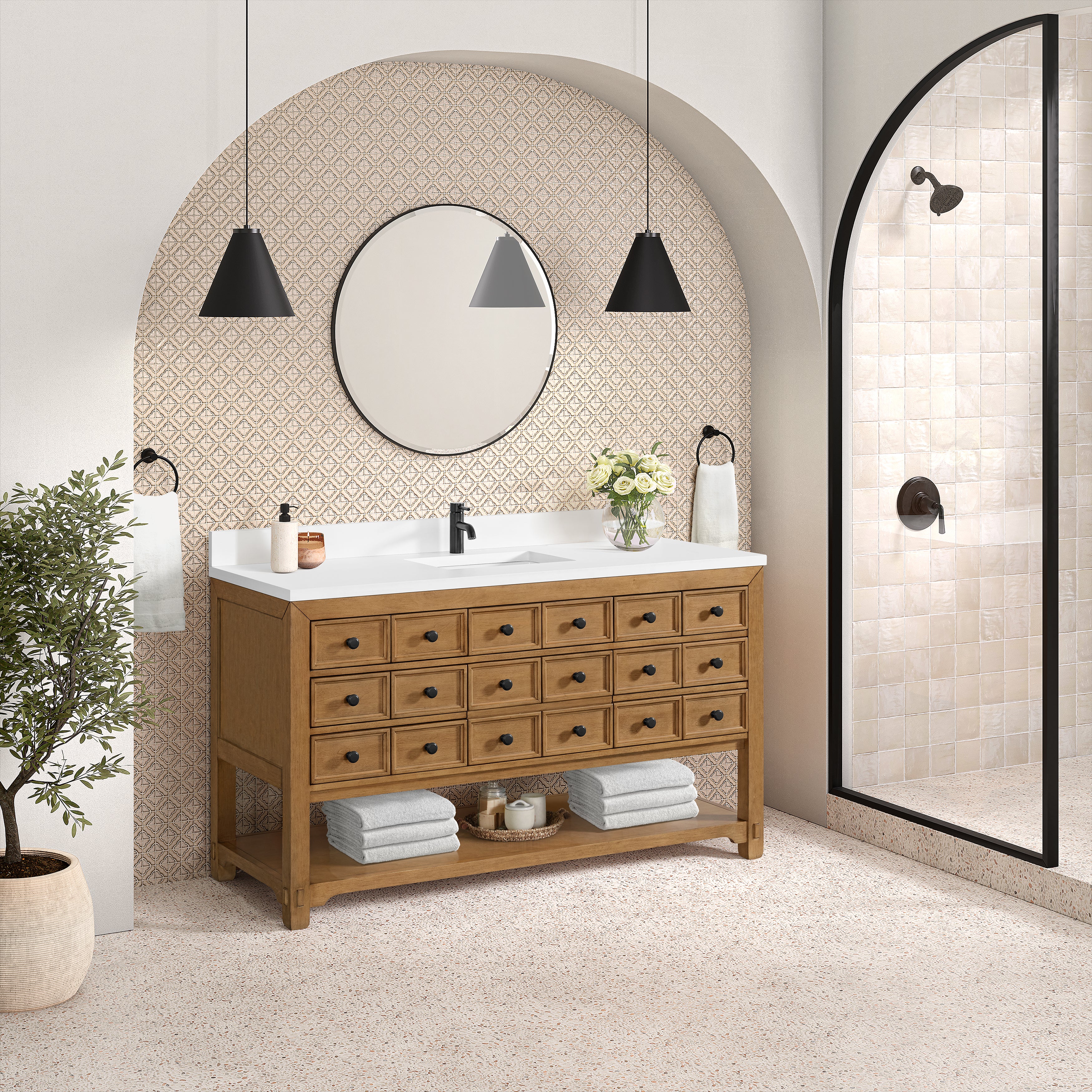 James Martin Malibu 60" Single Vanity in Amber Birch with 3cm Countertop