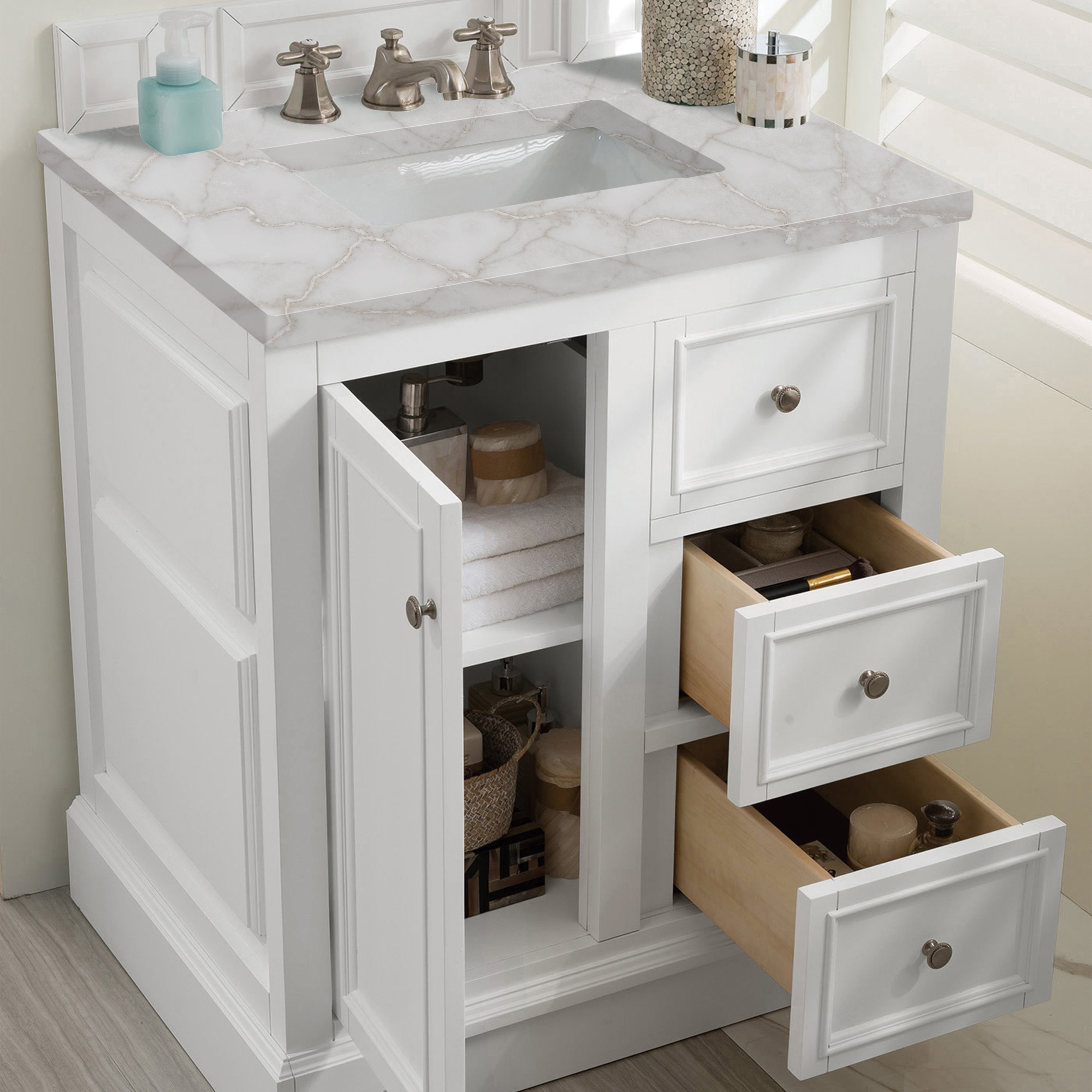 James Martin De Soto 30" Single Vanity in Bright White with 3cm Countertop