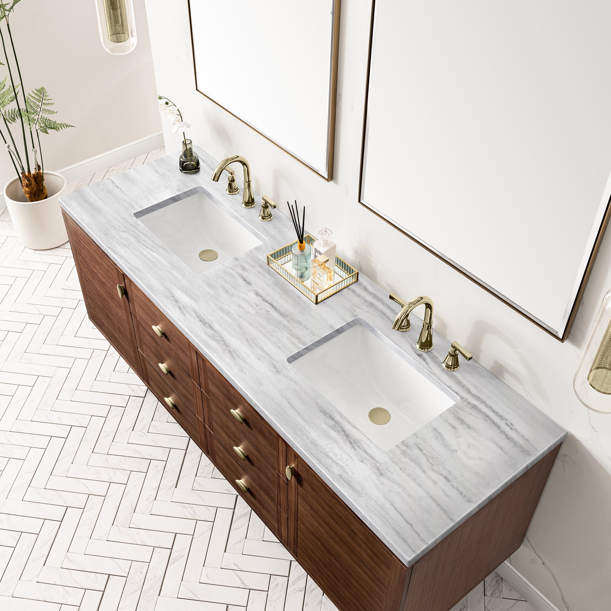James Martin Amberly 72" Double Vanity in Mid-Century Walnut with 3cm Countertop