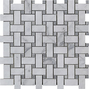 Calacatta Cressa Polished Marble Mosaic Basketweave With Gray Dot 1"X2"