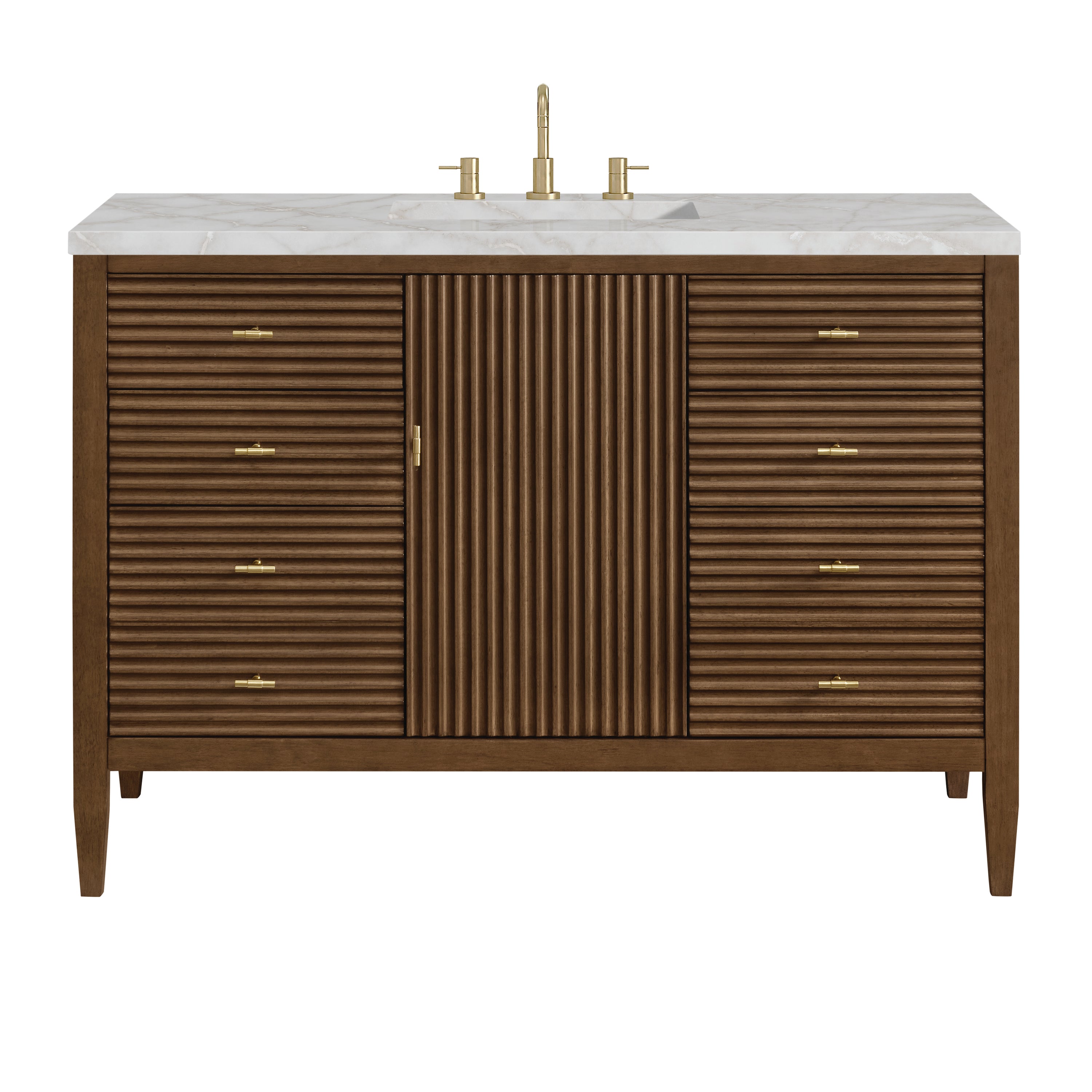 James Martin Myrrin 48" Single Vanity in Mid Century Walnut with 3cm Countertop and FreePower Wireless Charger