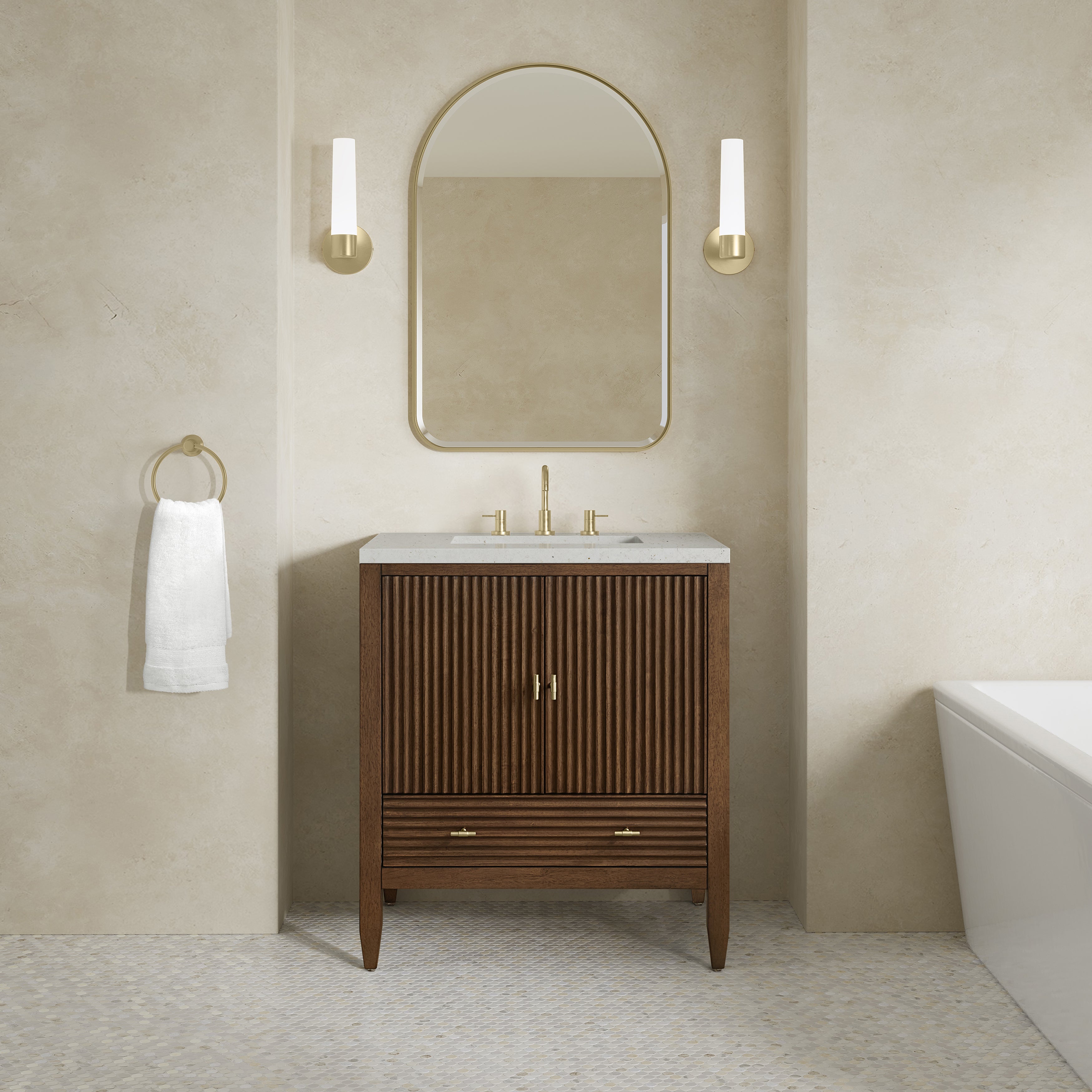 James Martin Myrrin 30" Single Vanity in Mid-Century Walnut with 3cm Countertop