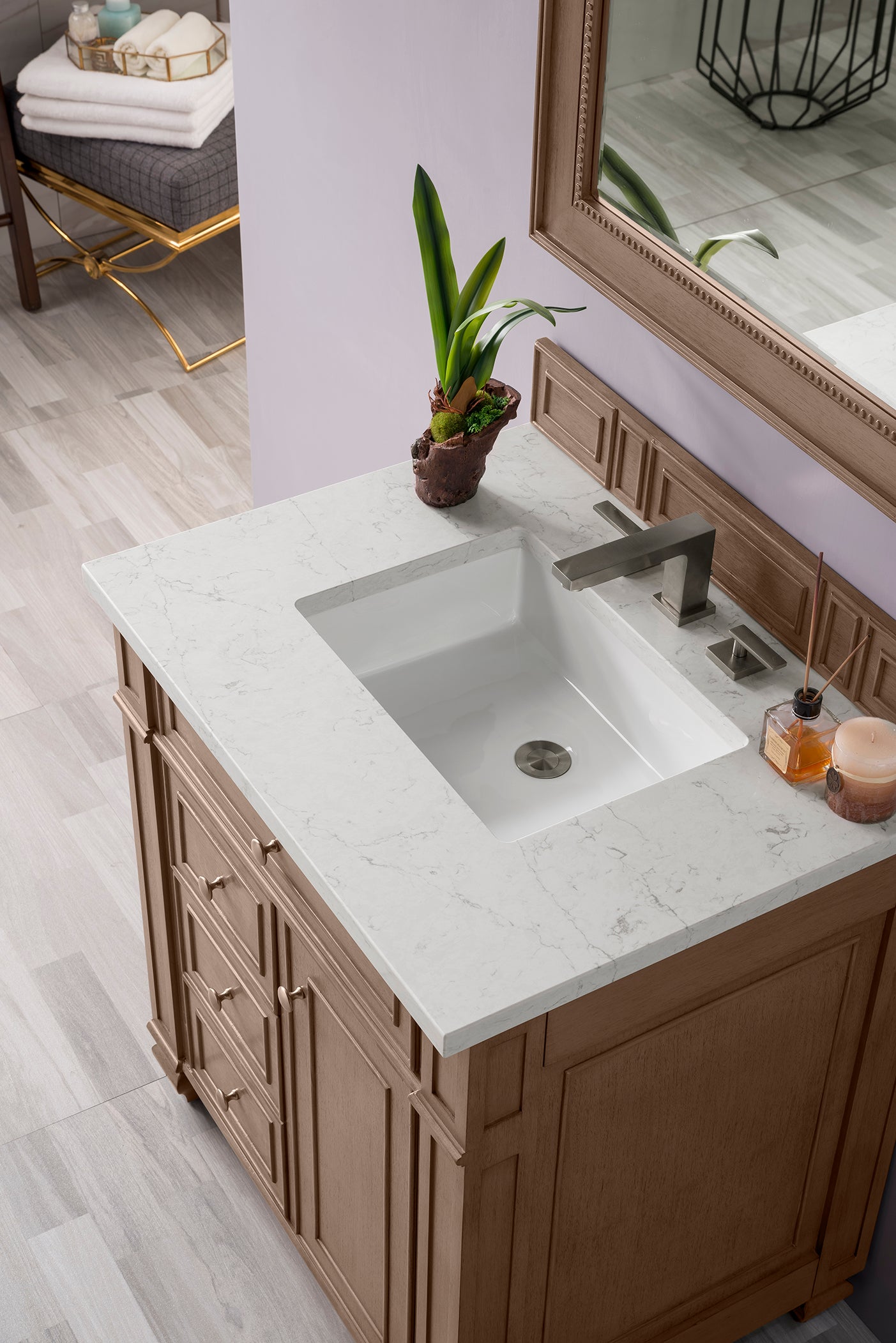 James Martin Bristol 30" Single Vanity in Whitewashed Walnut with 3cm Countertop