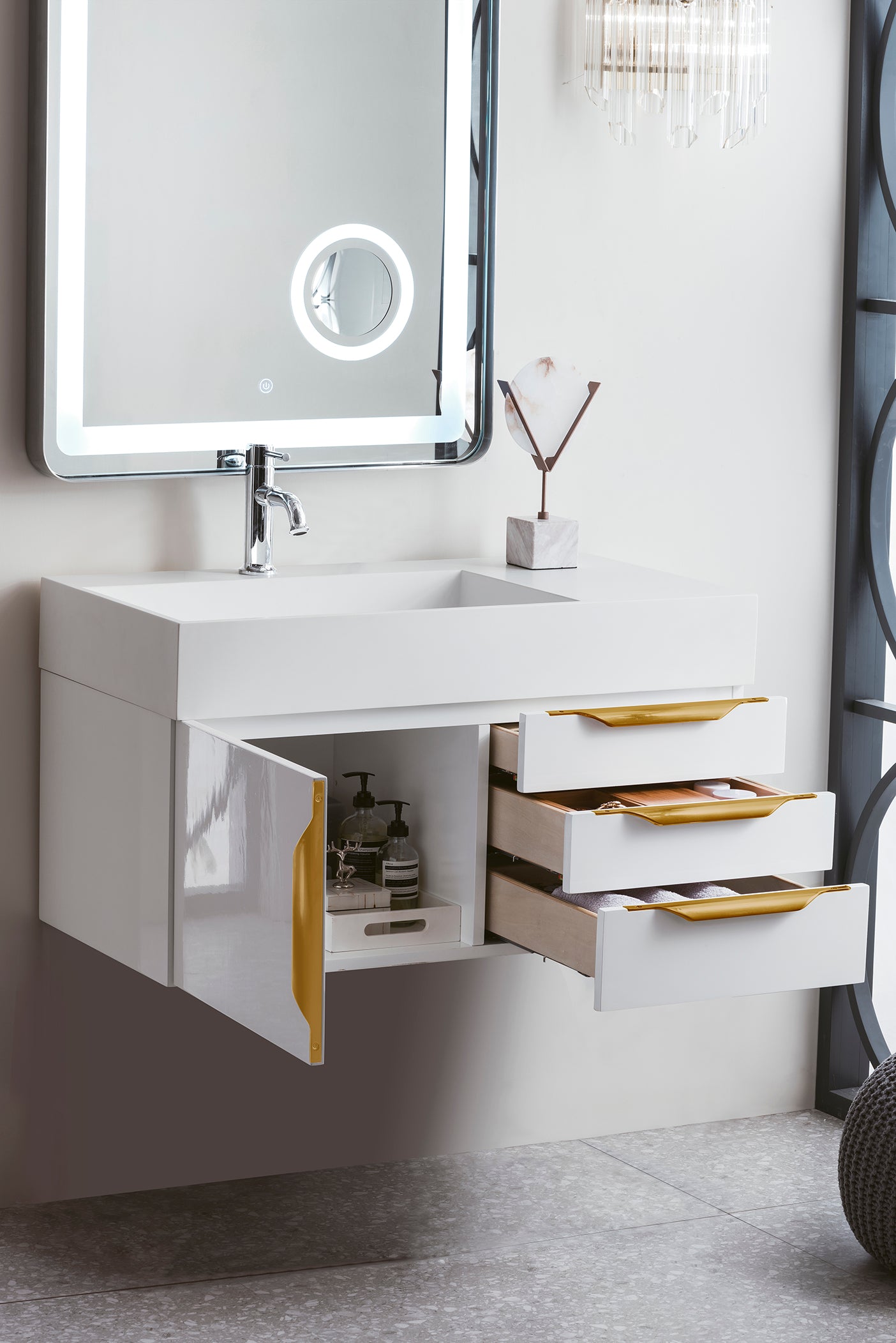 James Martin Columbia 36" Wall Mounted Single Vanity with Mineral Composite Stone Countertop