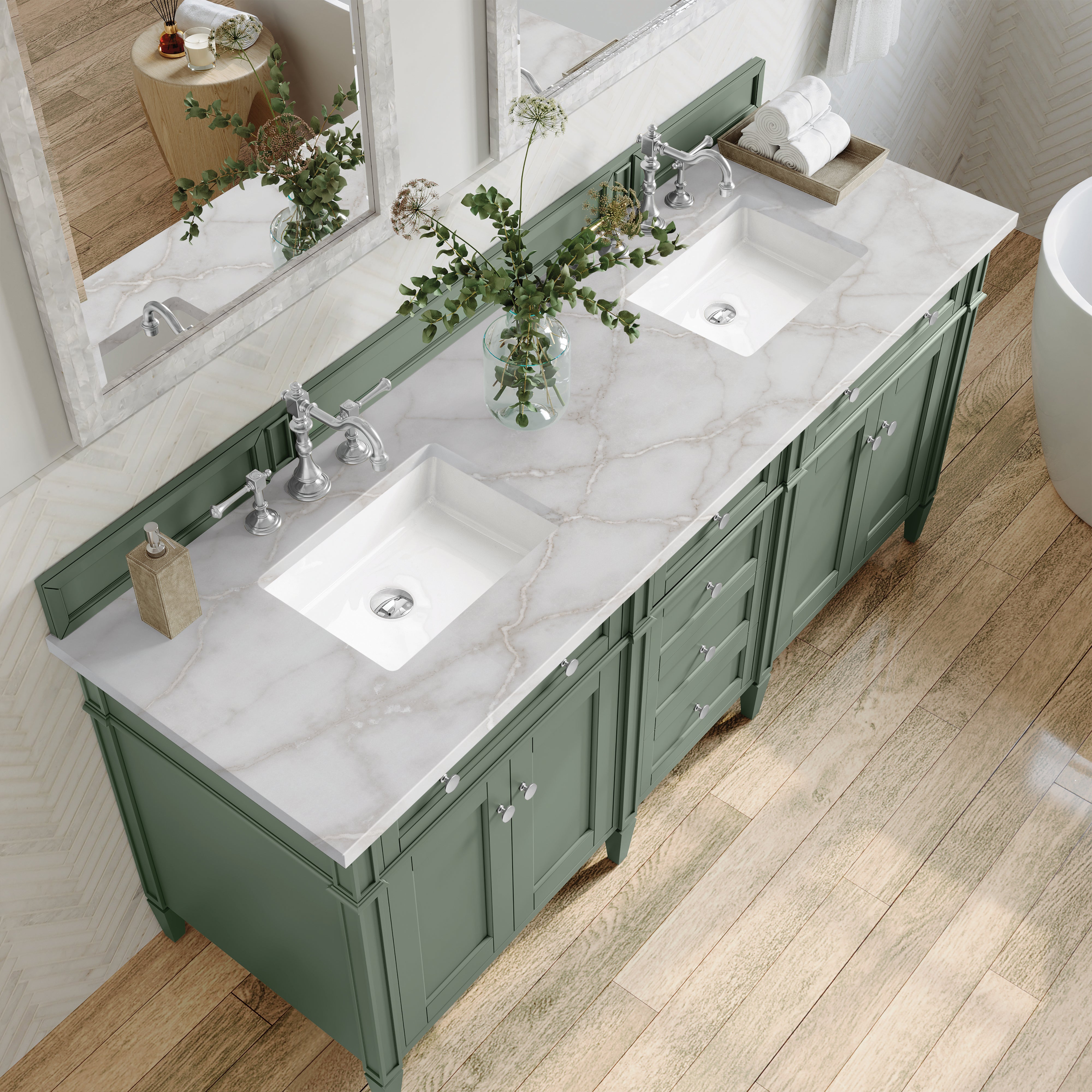 James Martin Brittany 72" Double Vanity in Smokey Celadon with 3cm Countertop
