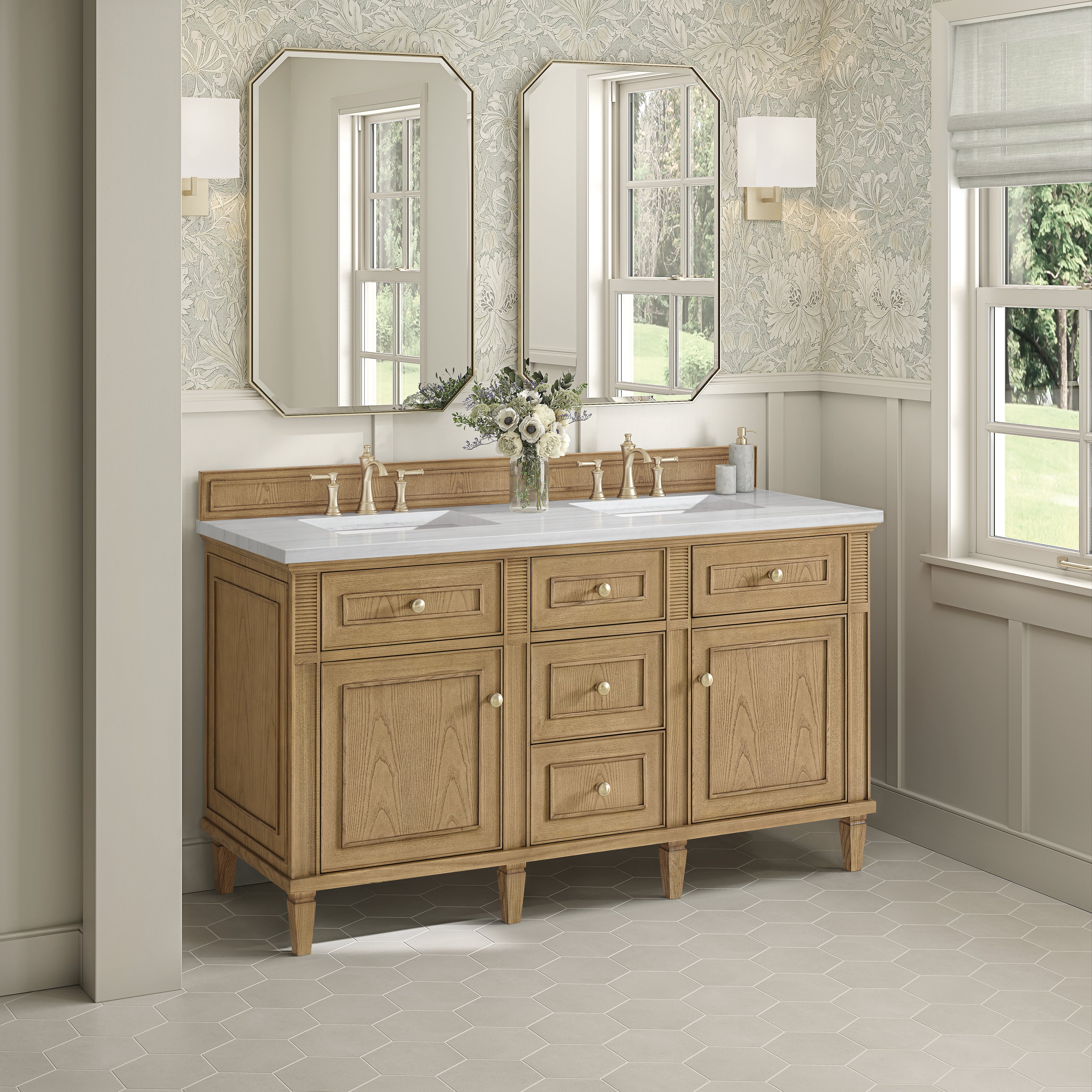 James Martin Lorelai 60" Double Vanity in Light Natural Oak with 3cm Countertop