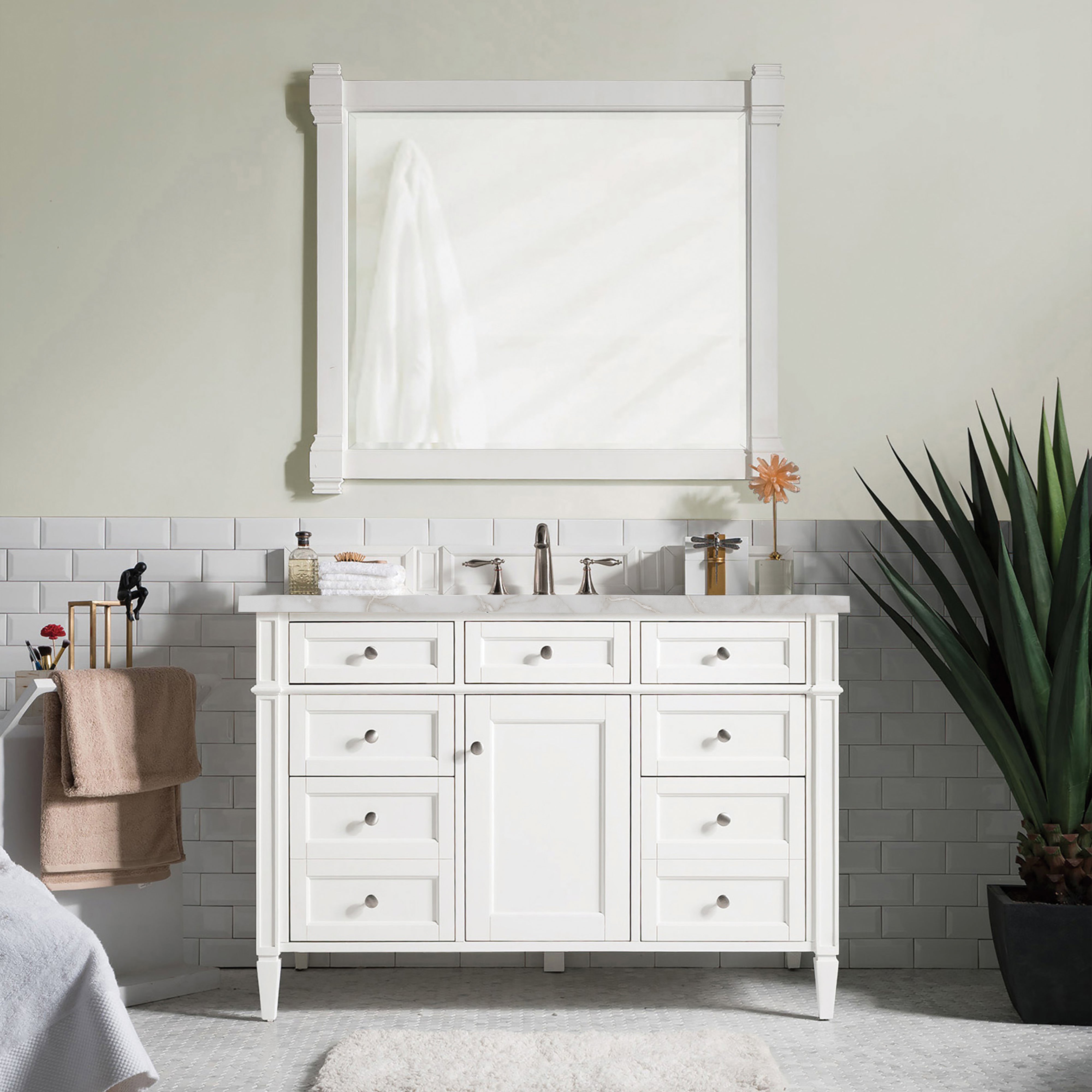 James Martin Brittany 48" Single Vanity in Bright White with 3cm Countertop and FreePower Wireless Charger