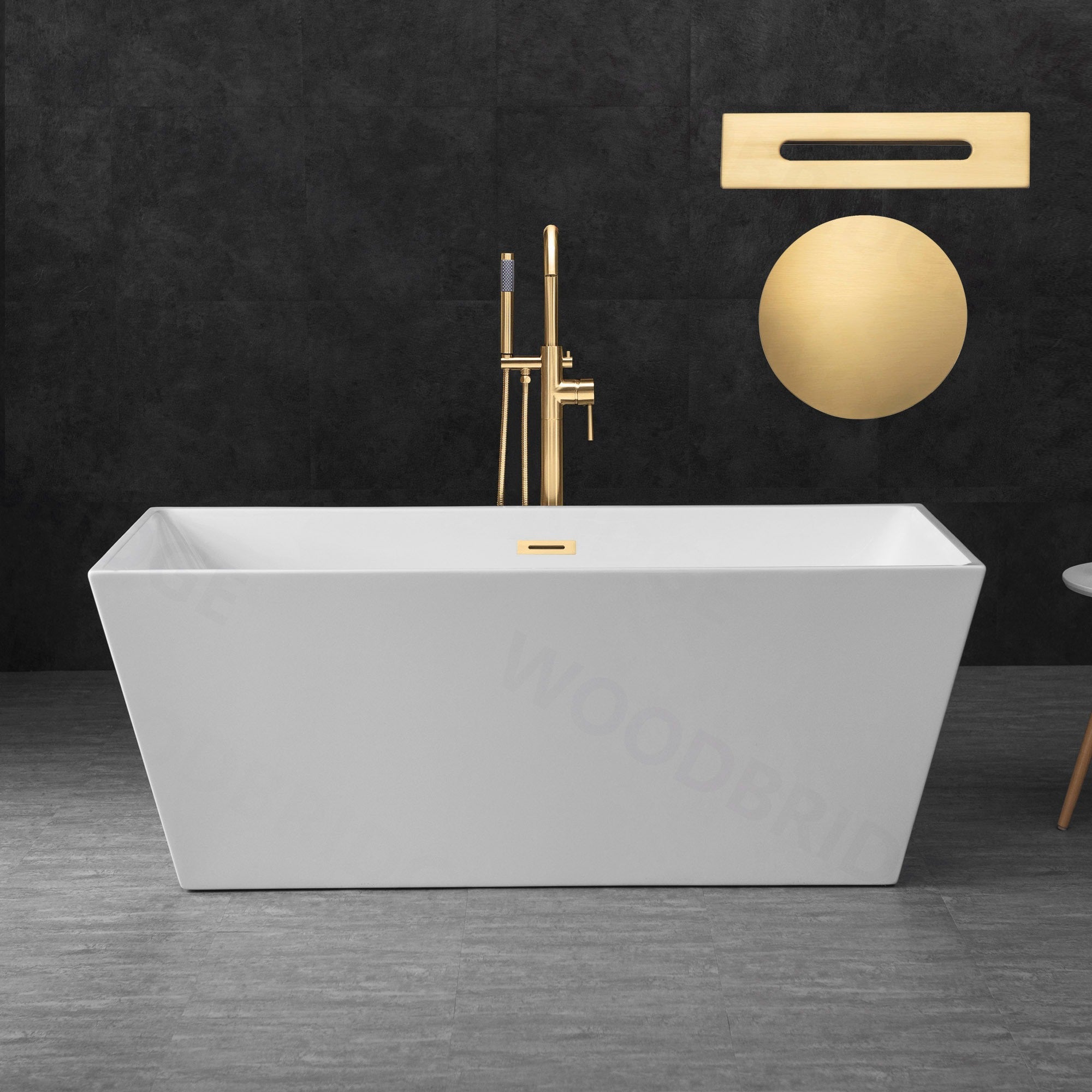 WOODBRIDGE 59" Acrylic Freestanding Bathtub Contemporary Soaking Tub with Drain & Overflow, B1412