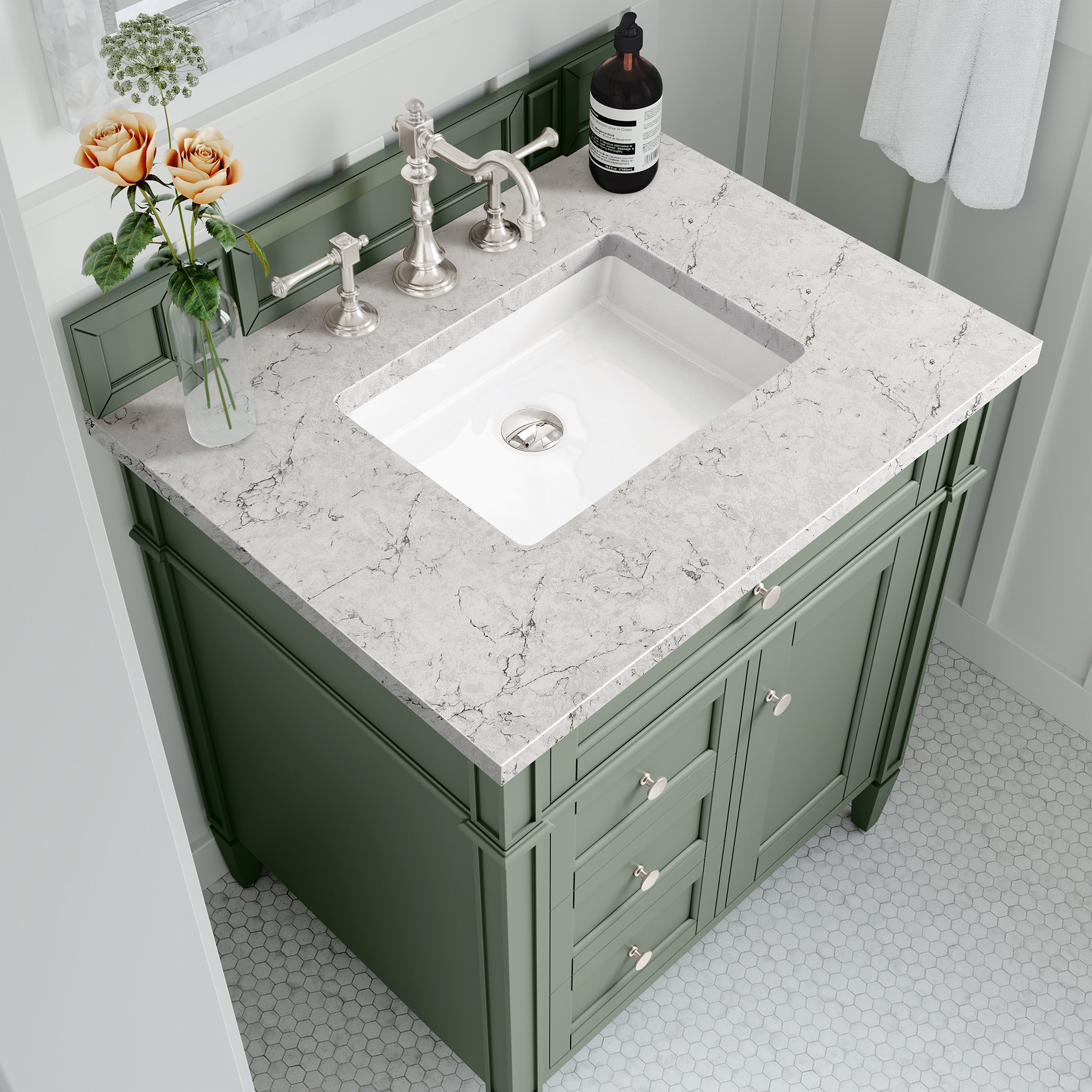 James Martin Brittany 30" Single Vanity in Smokey Celadon with 3cm Countertop