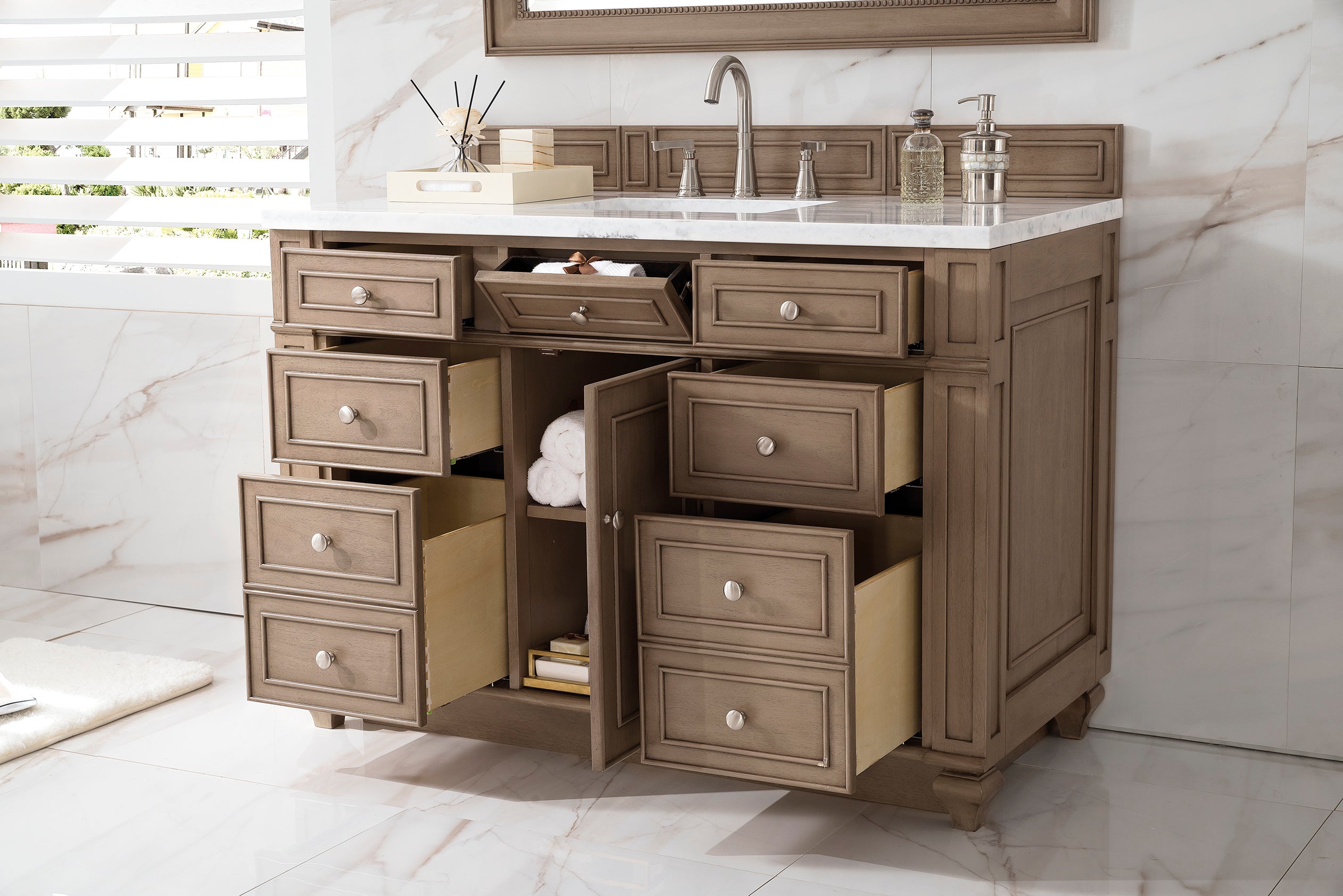 James Martin Bristol 48" Single Vanity in Whitewashed Walnut with 3cm Countertop