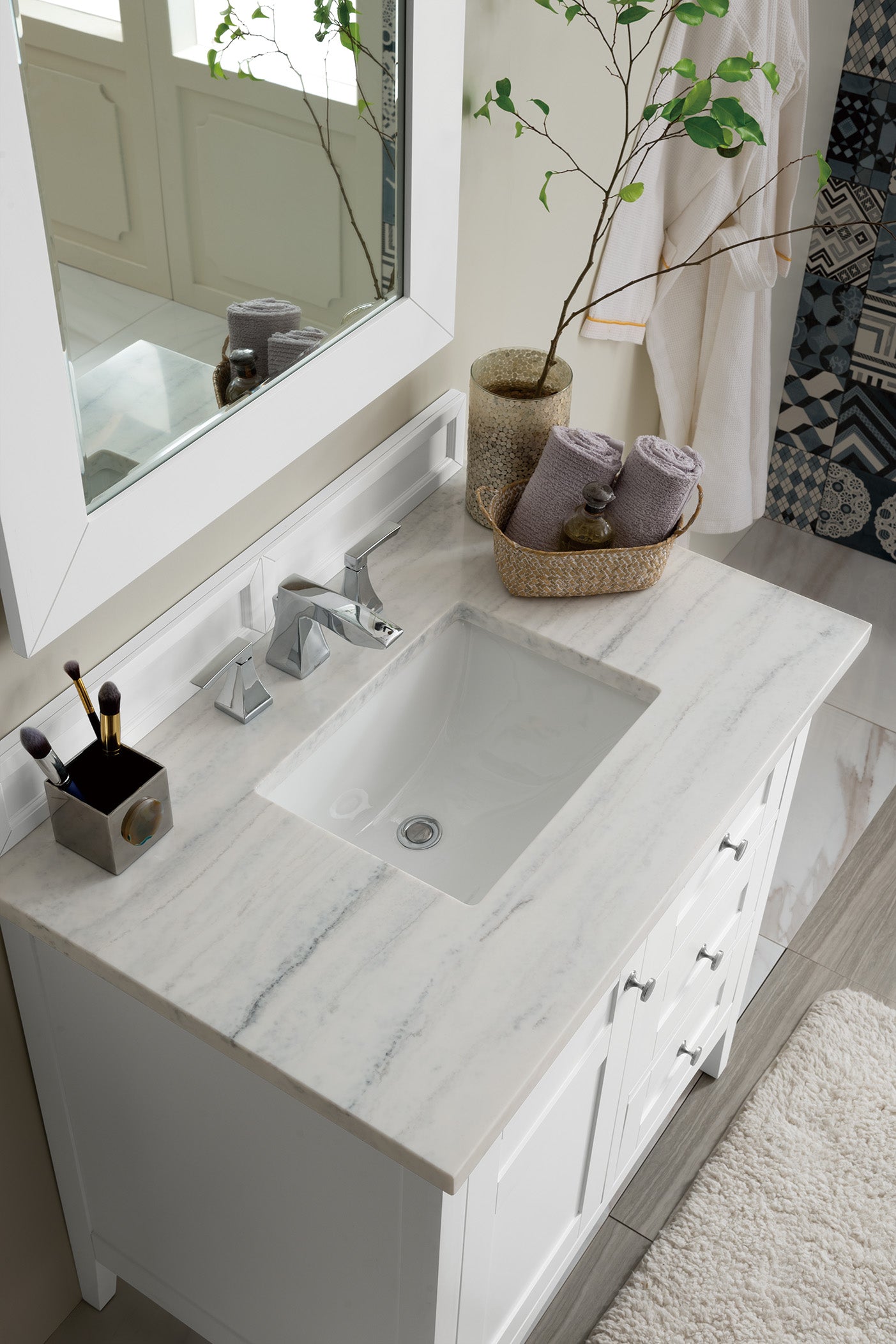 James Martin Palisades 36" Single Vanity in Bright White with 3cm Countertop