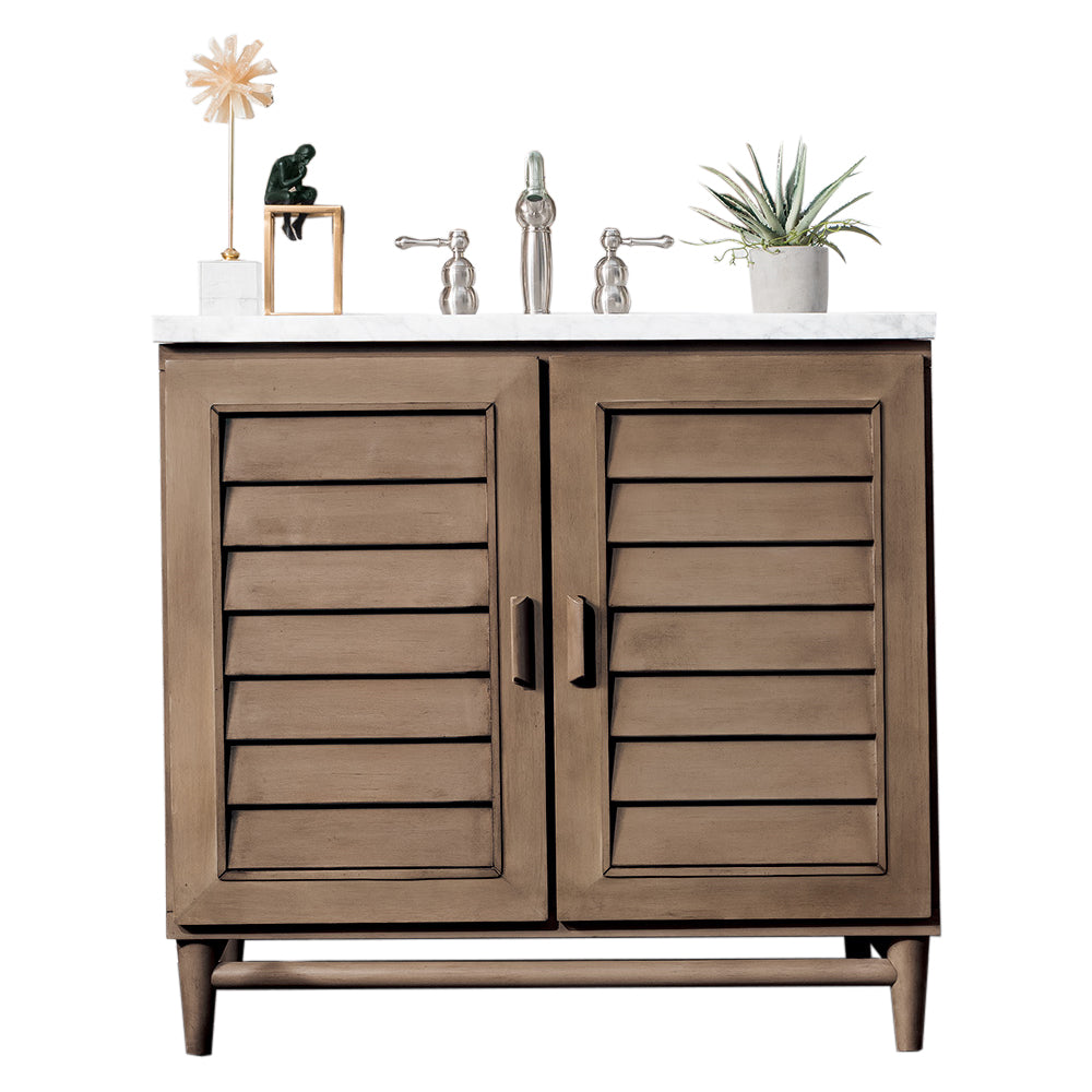 James Martin Portland 36" Single Vanity in Whitewashed Walnut with 3cm Countertop