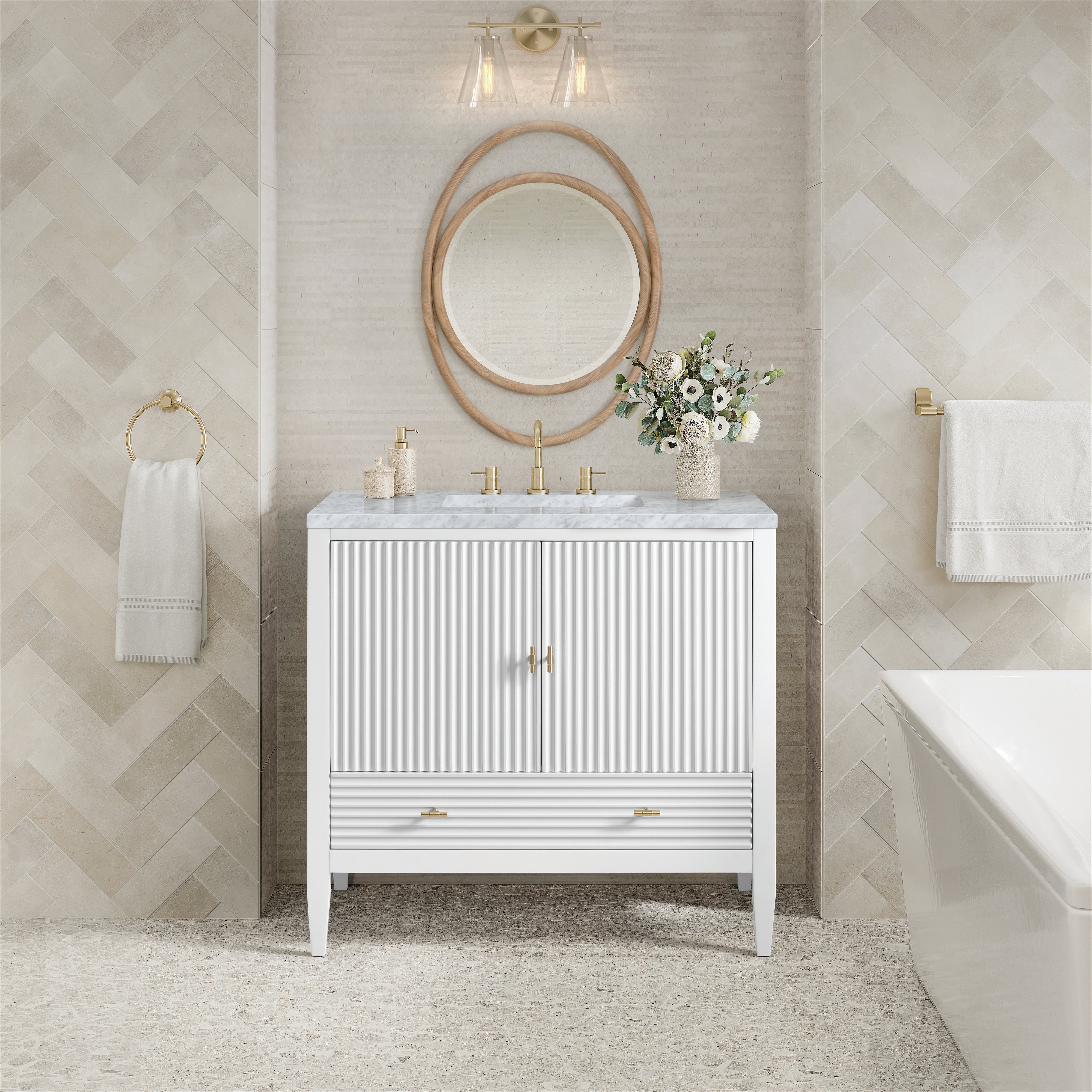 James Martin Myrrin 36" Vanity in Bright White with 3cm Countertop