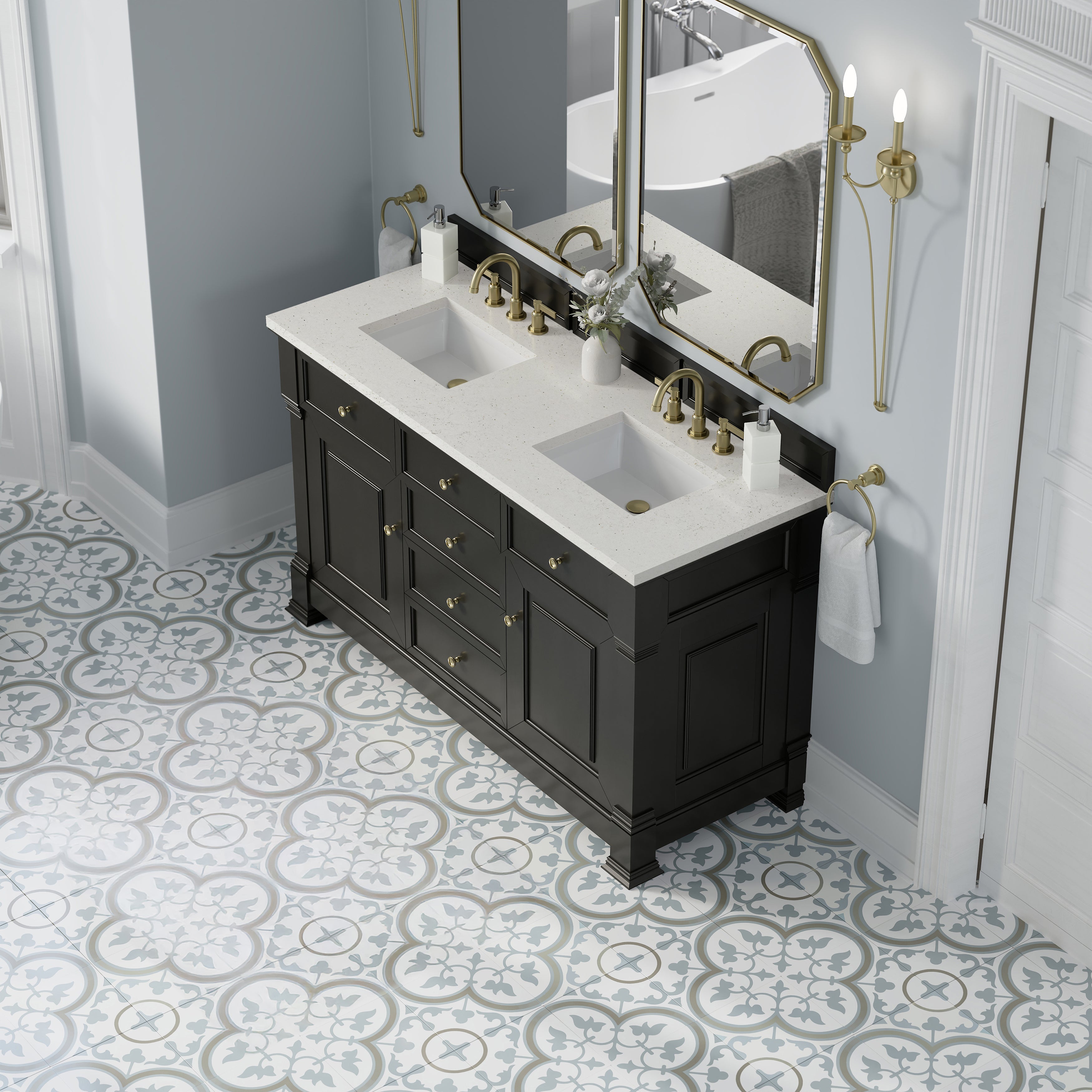 James Martin Brookfield 60" Double Vanity in Black Onyx with 3cm Countertop