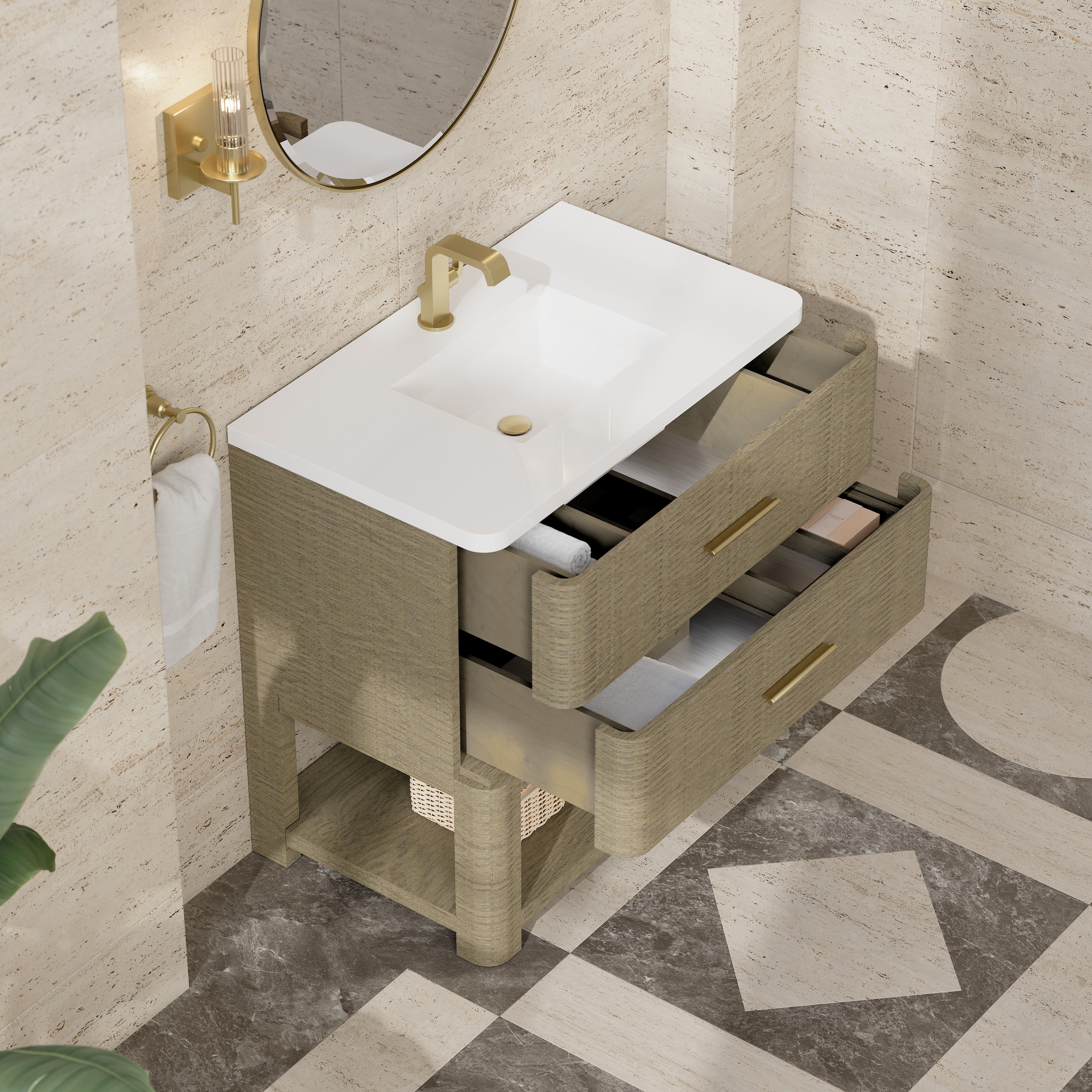 James Martin Lucian 36" Single Vanity in Pebble Oak with 3cm Countertop