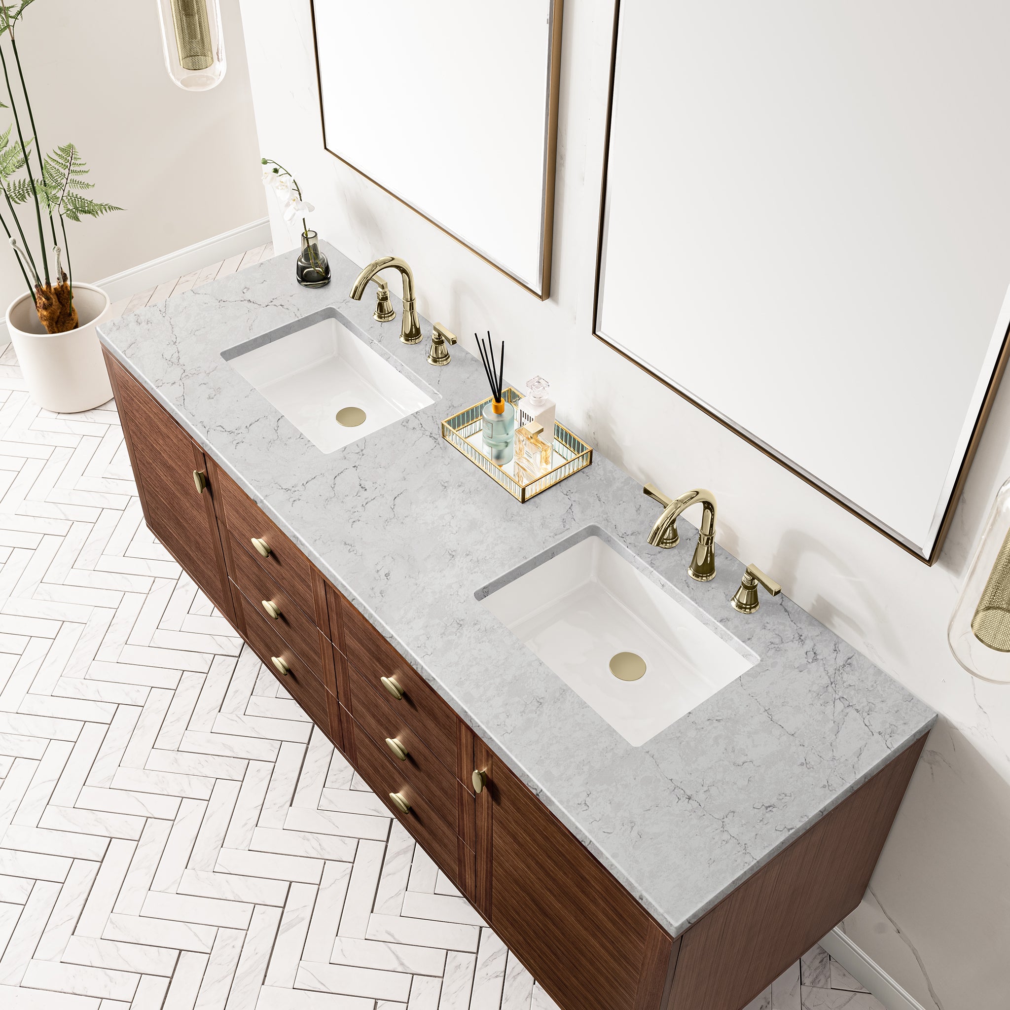 James Martin Amberly 72" Double Vanity in Mid-Century Walnut with 3cm Countertop