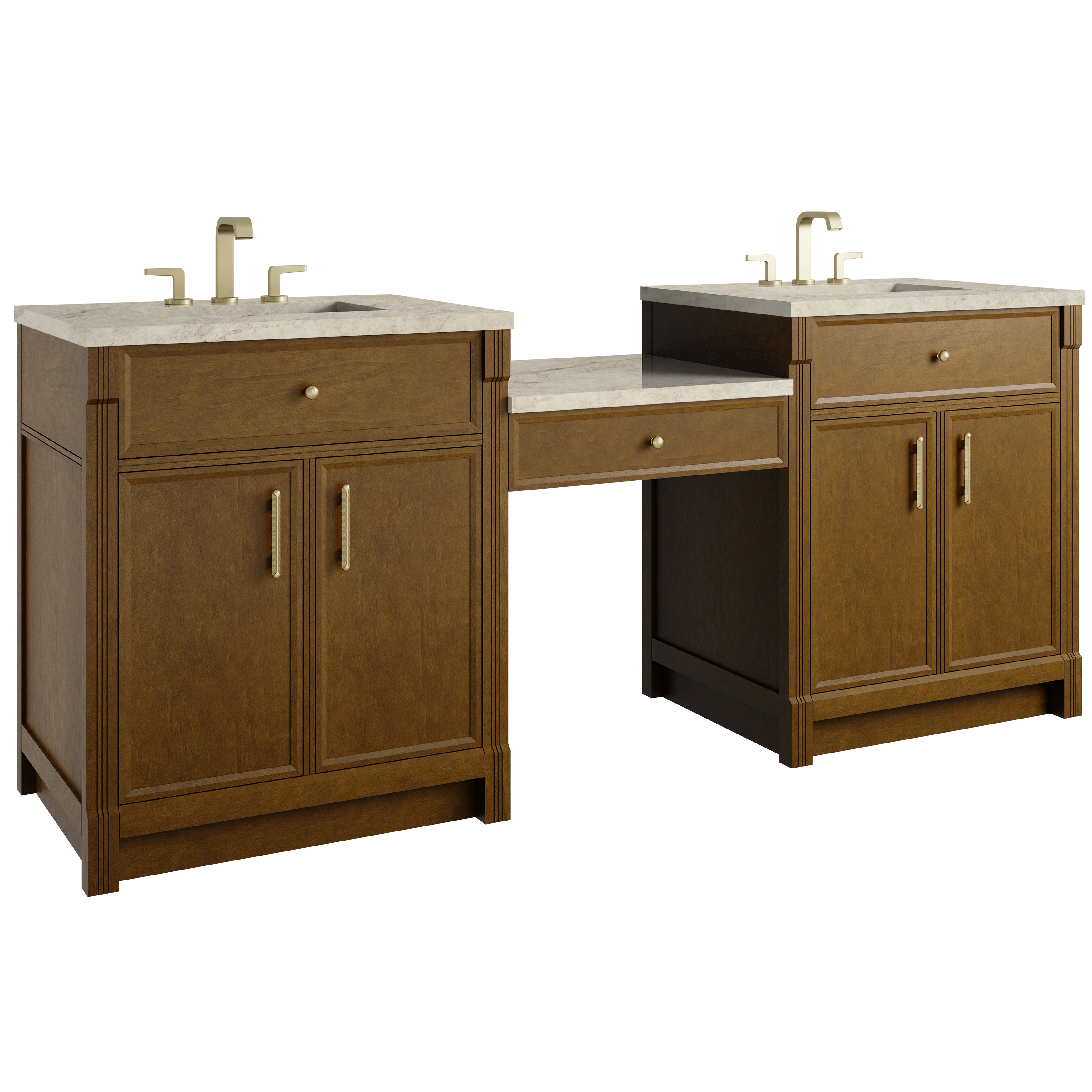James Martin Bellshire 84" Dual Vanity Set with 24" Make-Up Counter in Honey Oak with 3cm Countertop