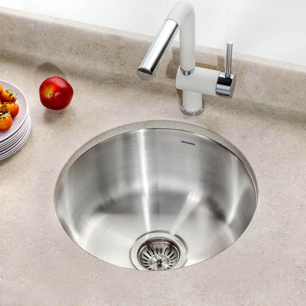Houzer Club 18" Stainless Steel Undermount Single Round Bowl Bar Sink with Strainer