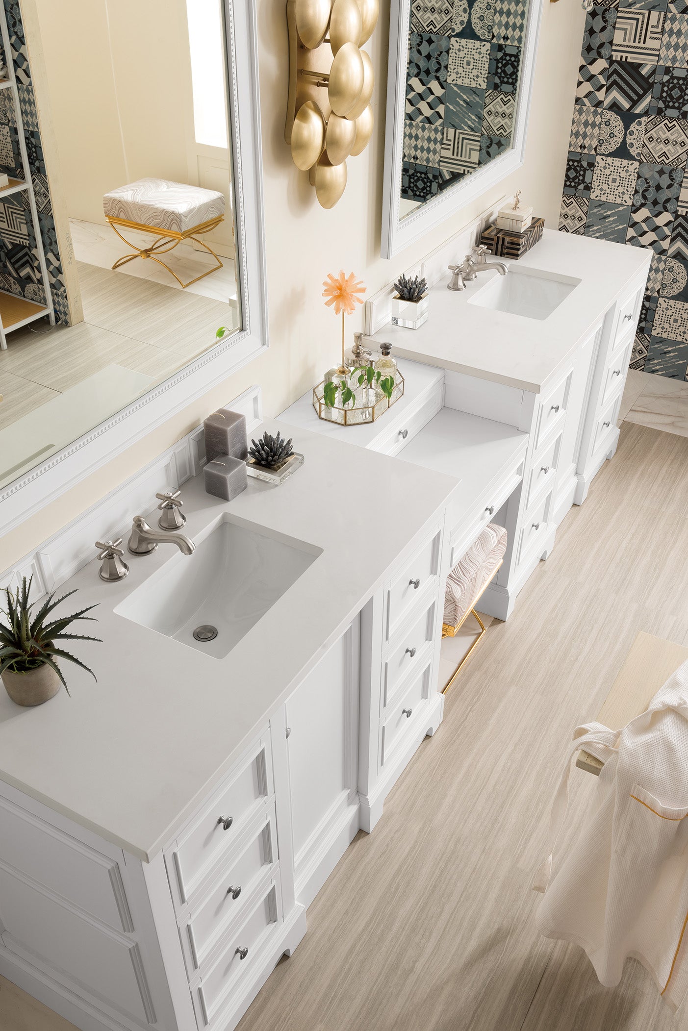 James Martin De Soto 118" Double Vanity Set in Bright White with 3cm Countertop