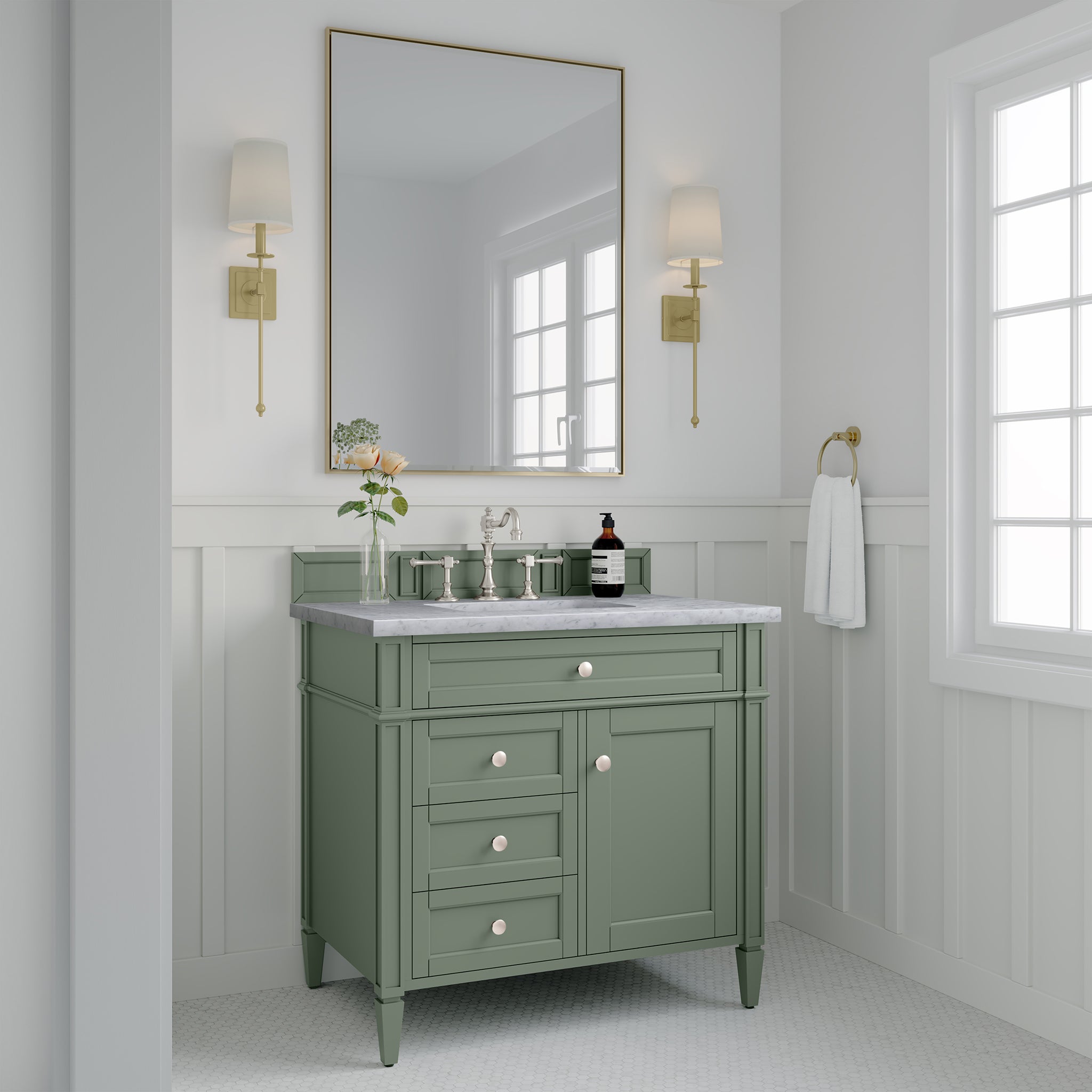 James Martin Brittany 36" Single Vanity in Smokey Celadon with 3cm Countertop