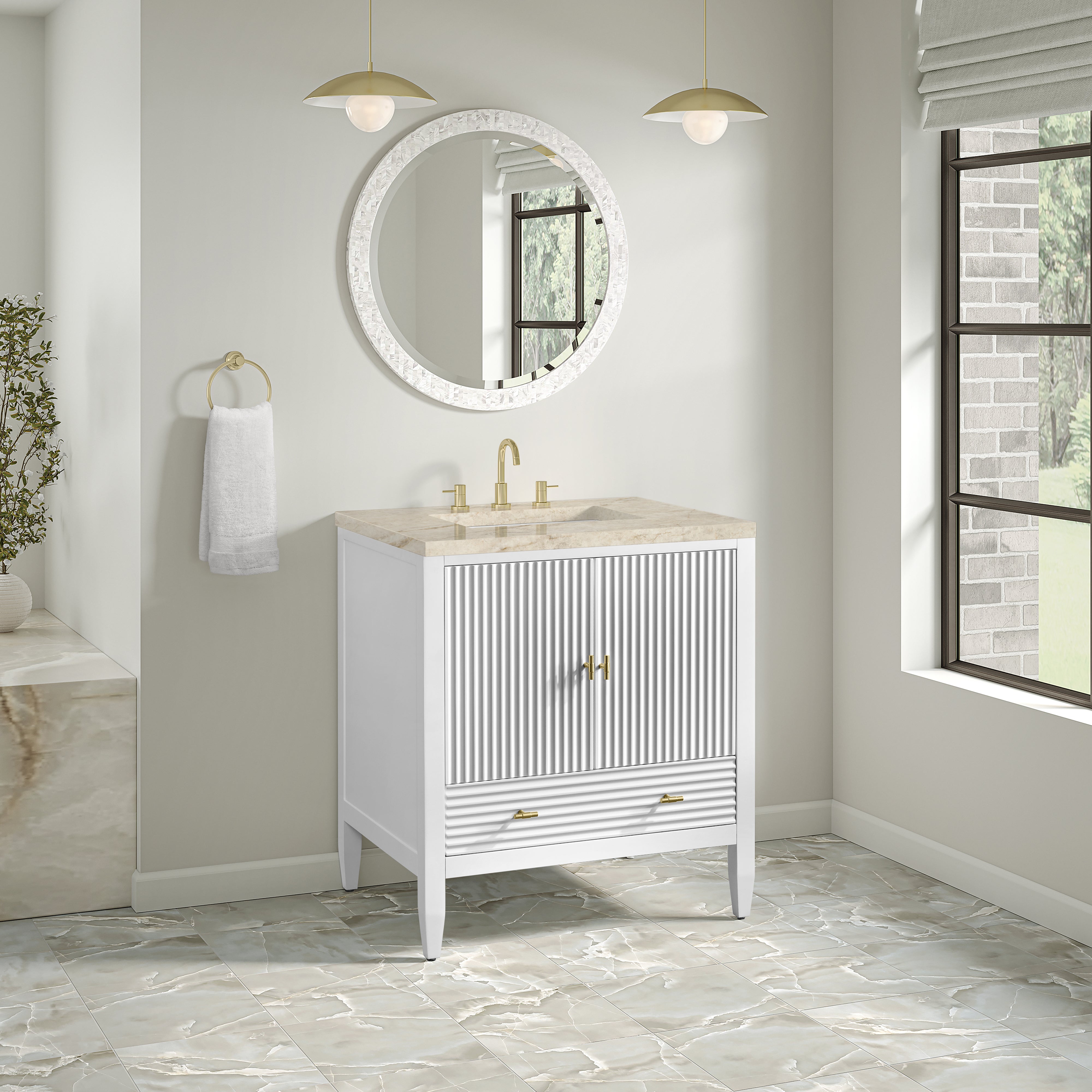 James Martin Myrrin 30" Single Vanity in Bright White with 3cm Countertop