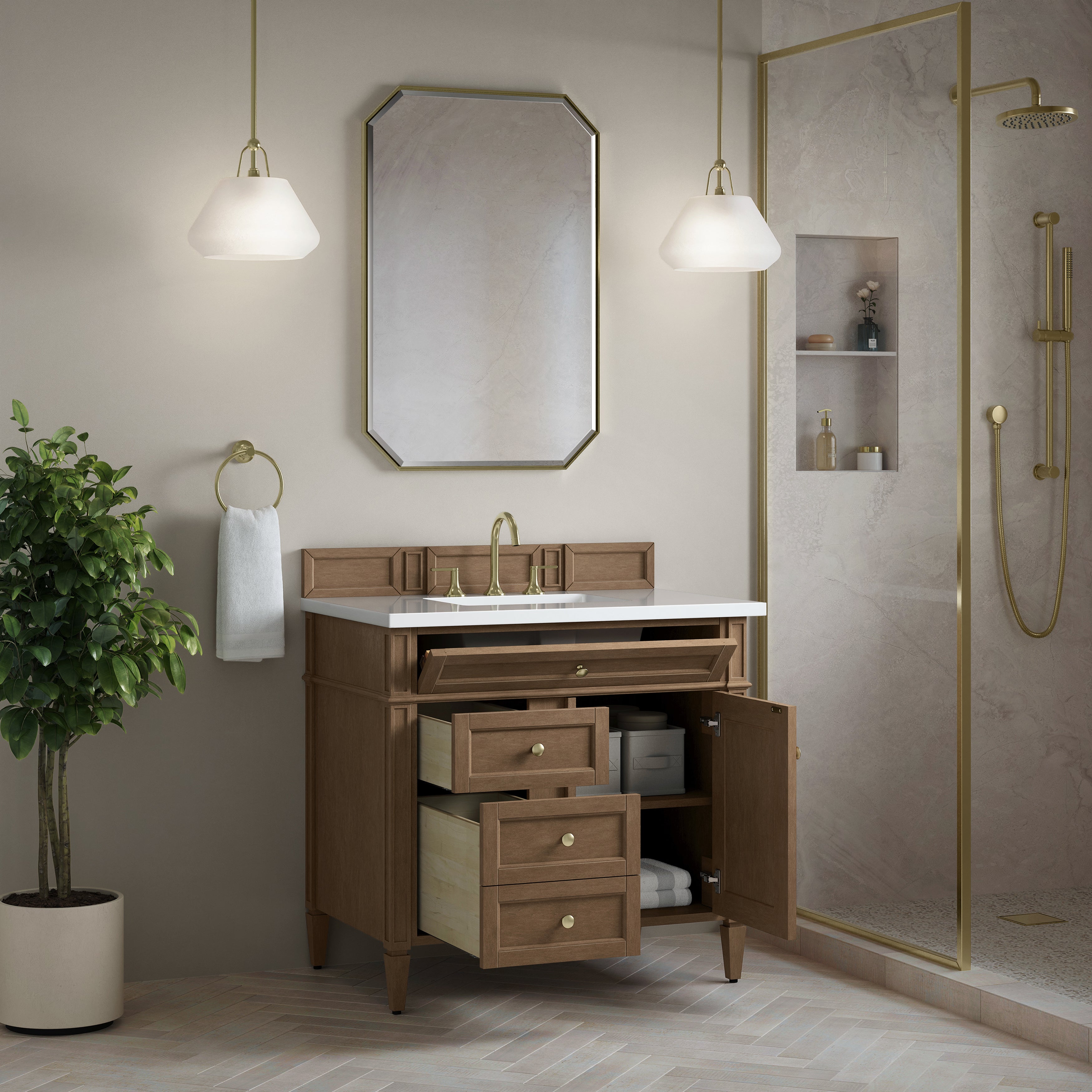 James Martin Brittany 36" Single Vanity in Pecan with 3cm Countertop