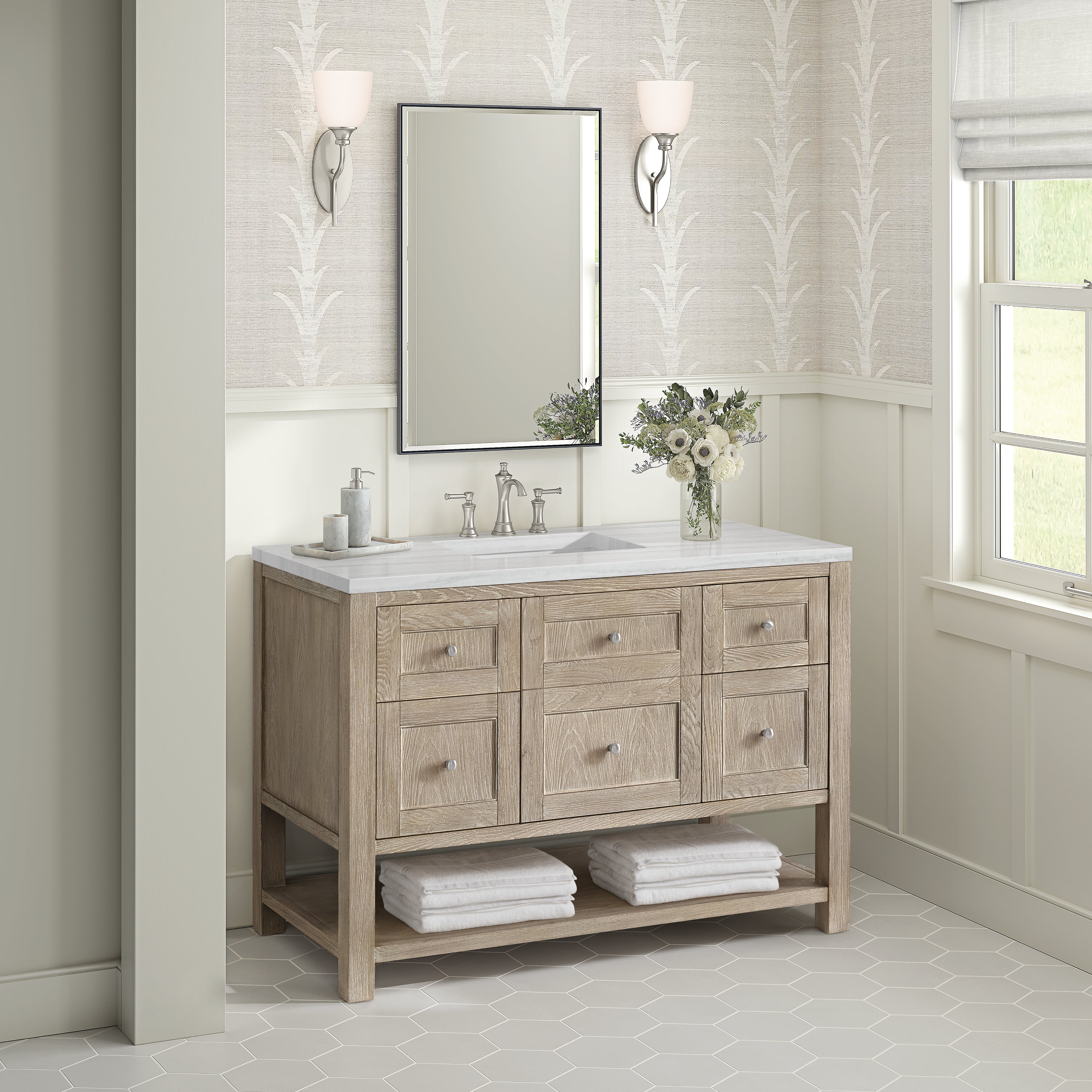James Martin Breckenridge 48" Single Vanity in Whitewashed Oak with 3cm Countertop