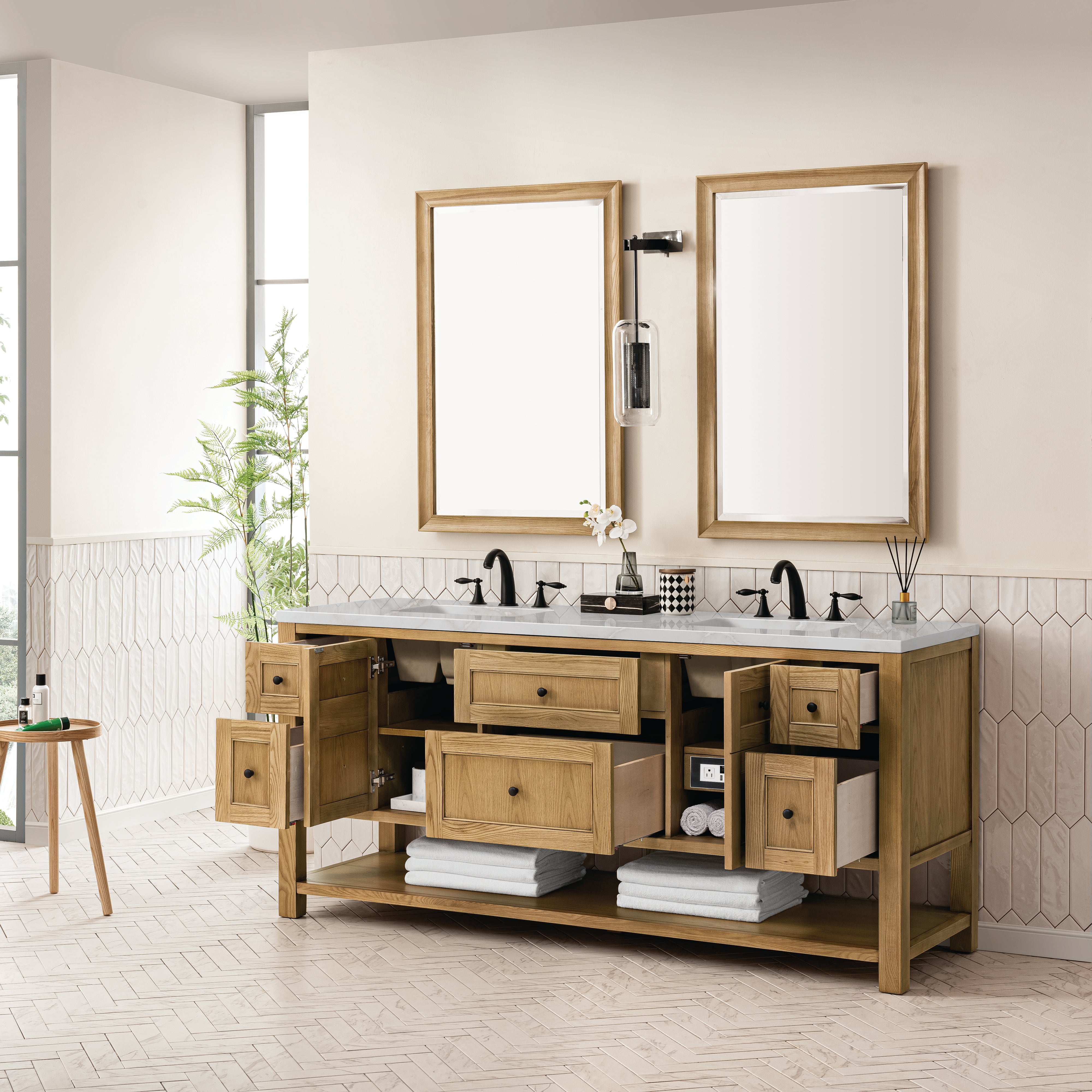 James Martin Breckenridge 72" Double Vanity in Light Natural Oak with 3cm Countertop and FreePower Wireless Charger