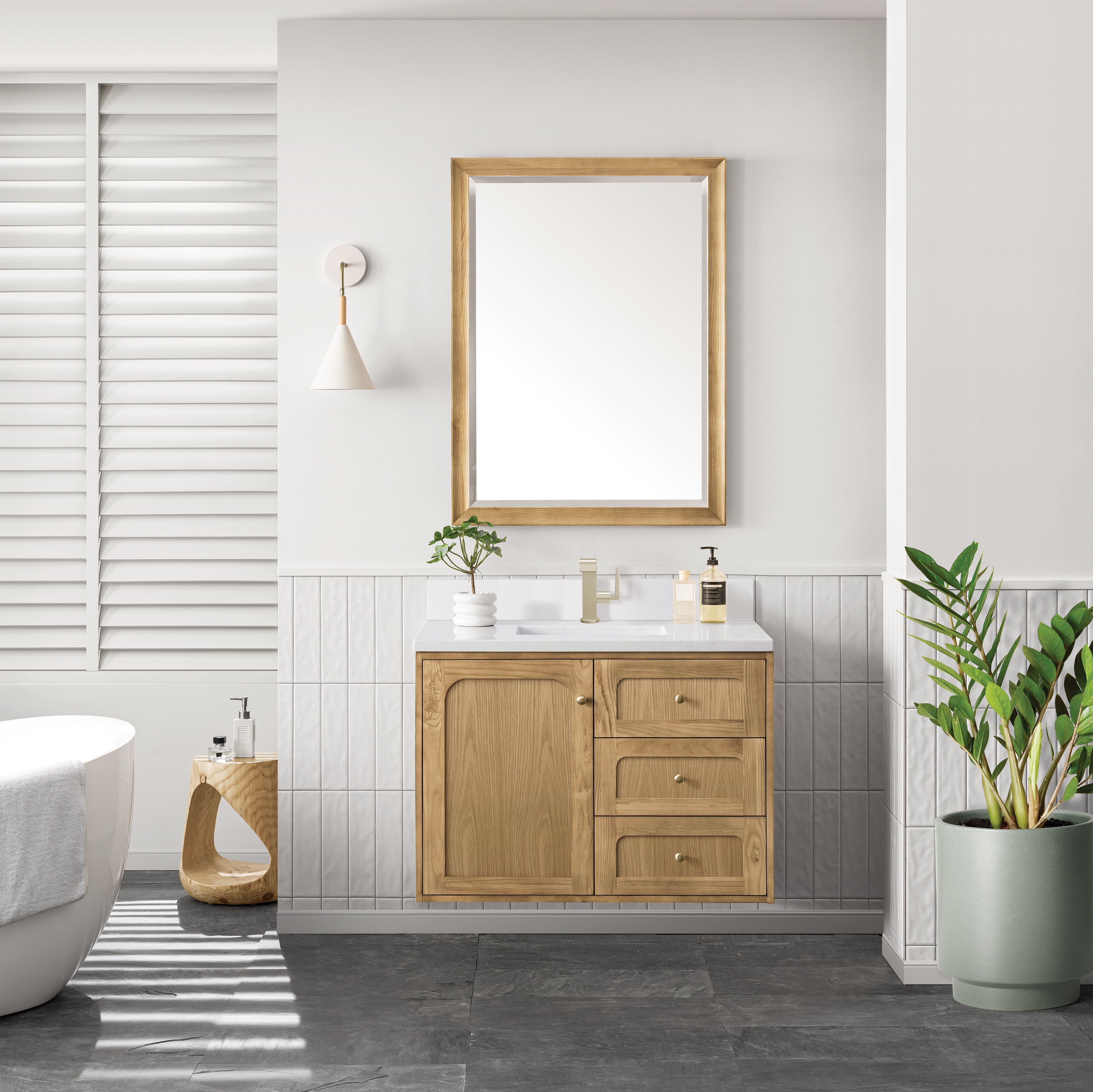 James Martin Laurent 36" Single Vanity in Light Natural Oak with 3cm Countertop