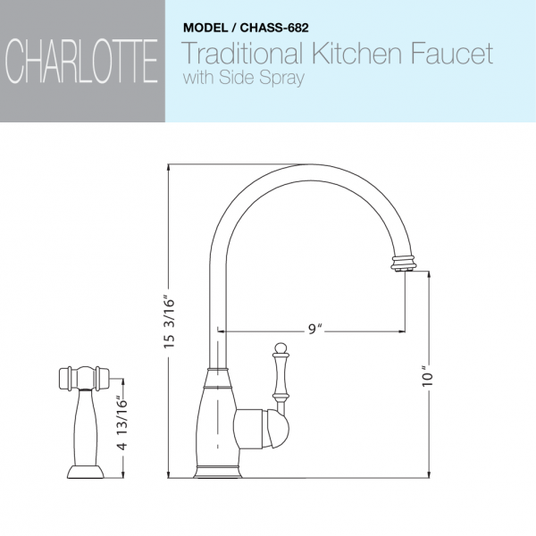Charlotte Traditional Solid Brass Kitchen Faucet with Sidespray