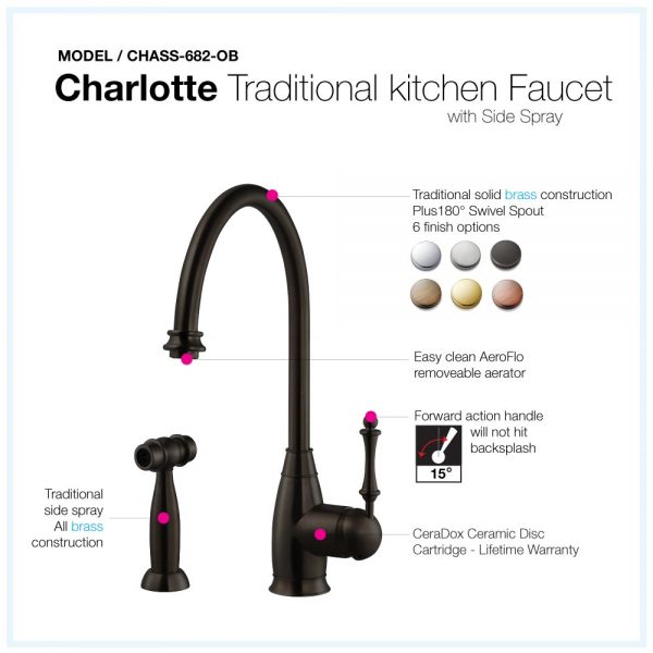 Charlotte Traditional Solid Brass Kitchen Faucet with Sidespray