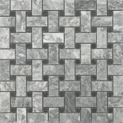 Basketweave Mosaic Chelsea Grey With Black Dot Marble Polished