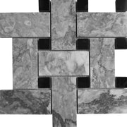 Big Basketweave Mosaic Chelsea Grey With Black Dot Marble Polished