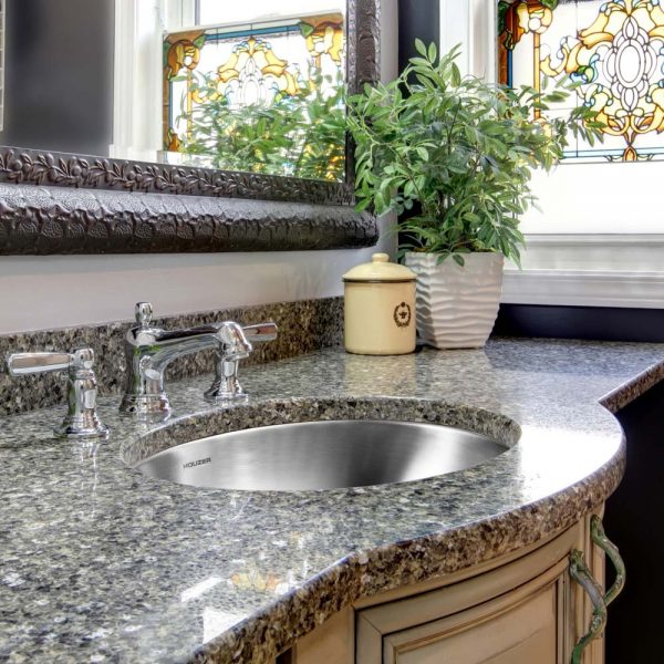 Houzer Opus 18" Stainless Steel Undermount Oval Bowl Bathroom Sink with Overflow Assembly